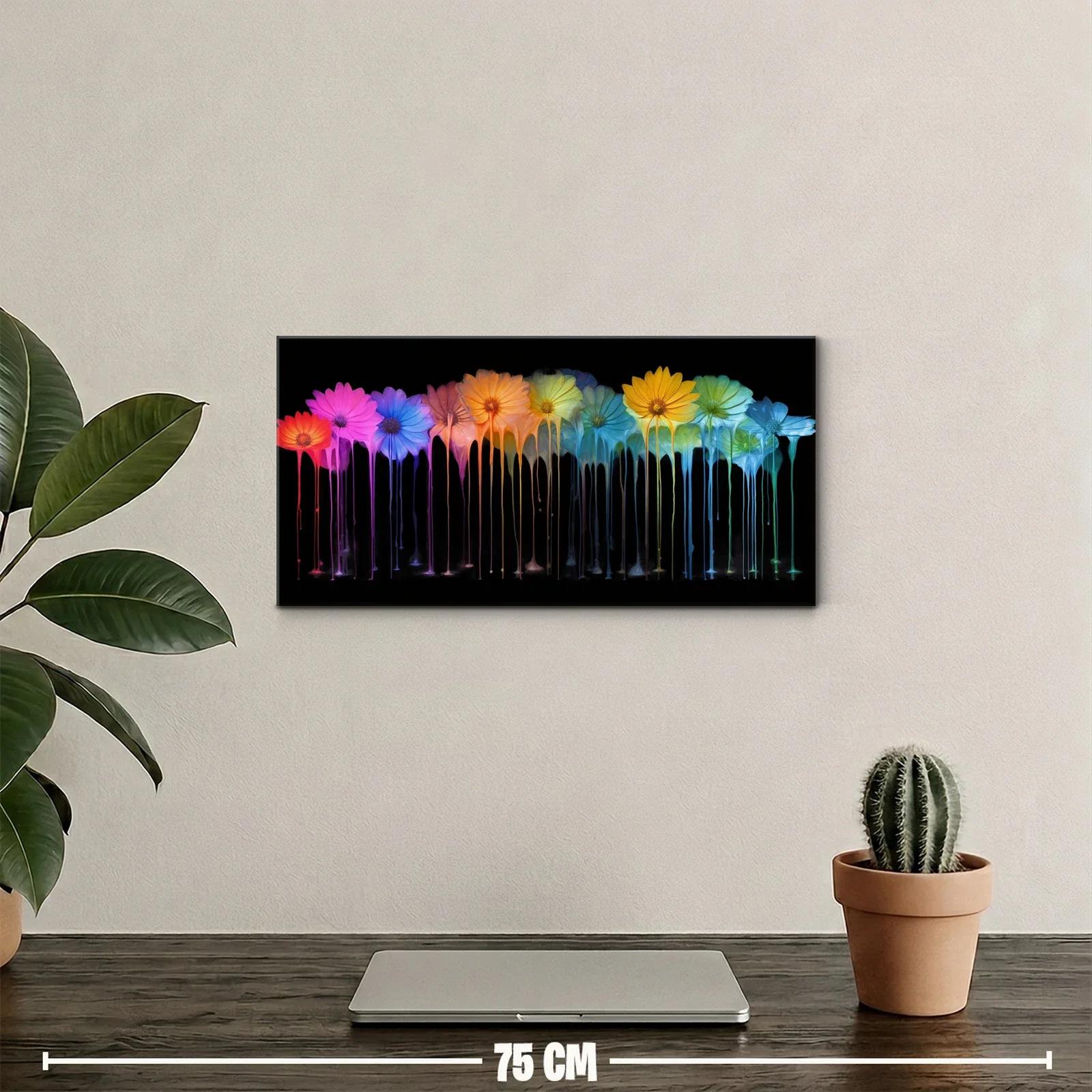 Cuadro margaritas de colores con goteo sobre fondo negro — miniatura 2