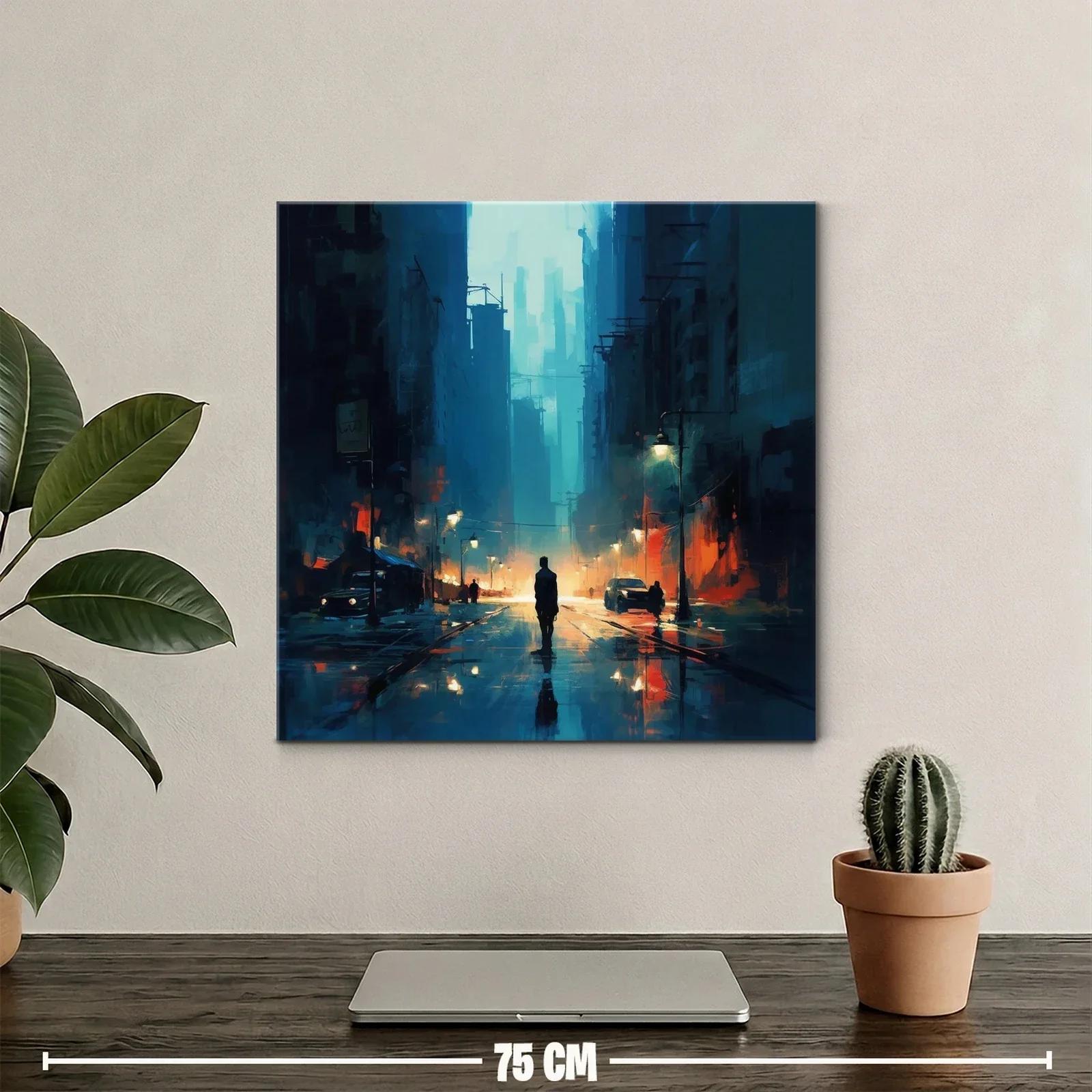 Atardecer urbano con silueta en calle lluviosa y luces cálidas — miniatura 2