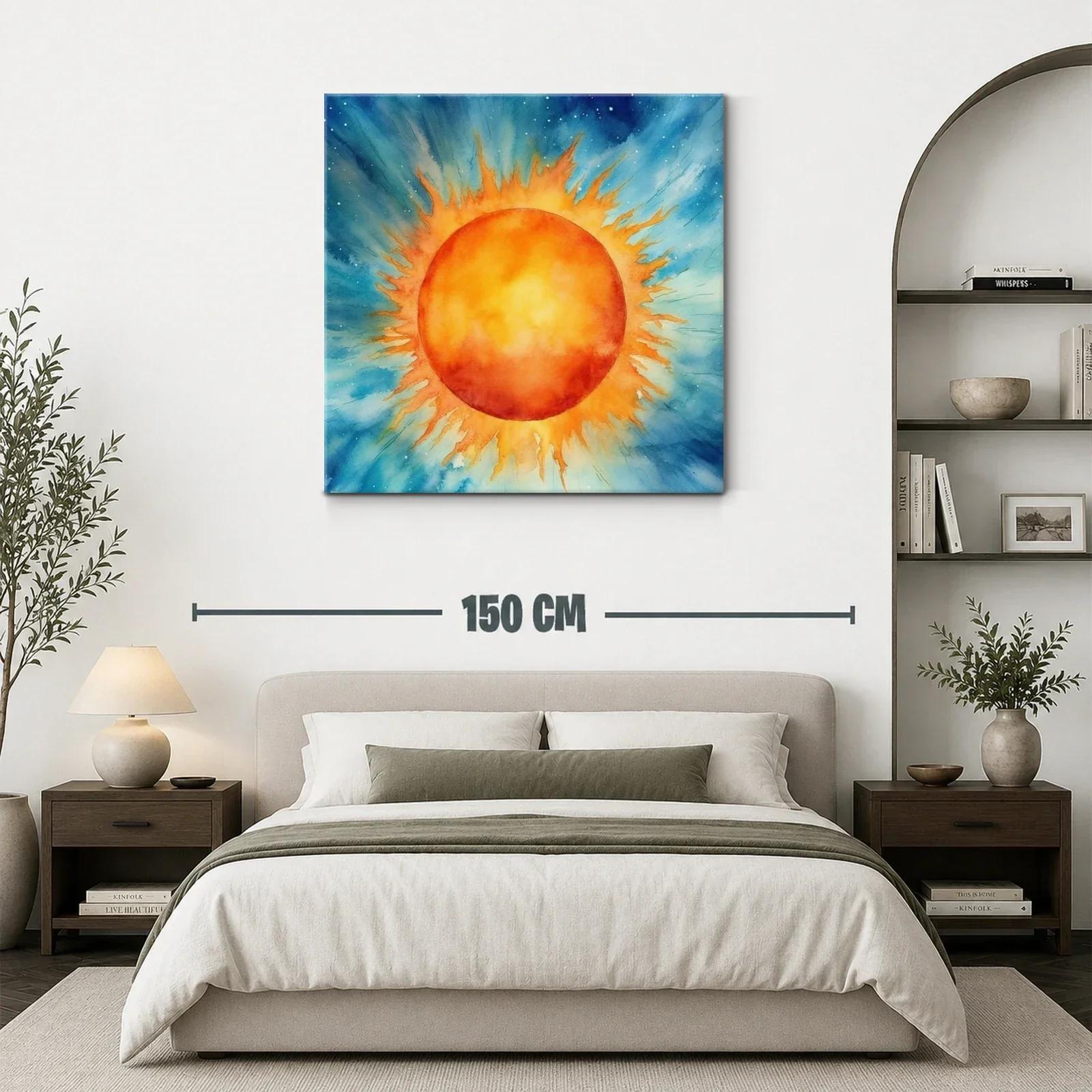 Cuadro vibrante con sol radiante en fondo azul celestial — miniatura 3