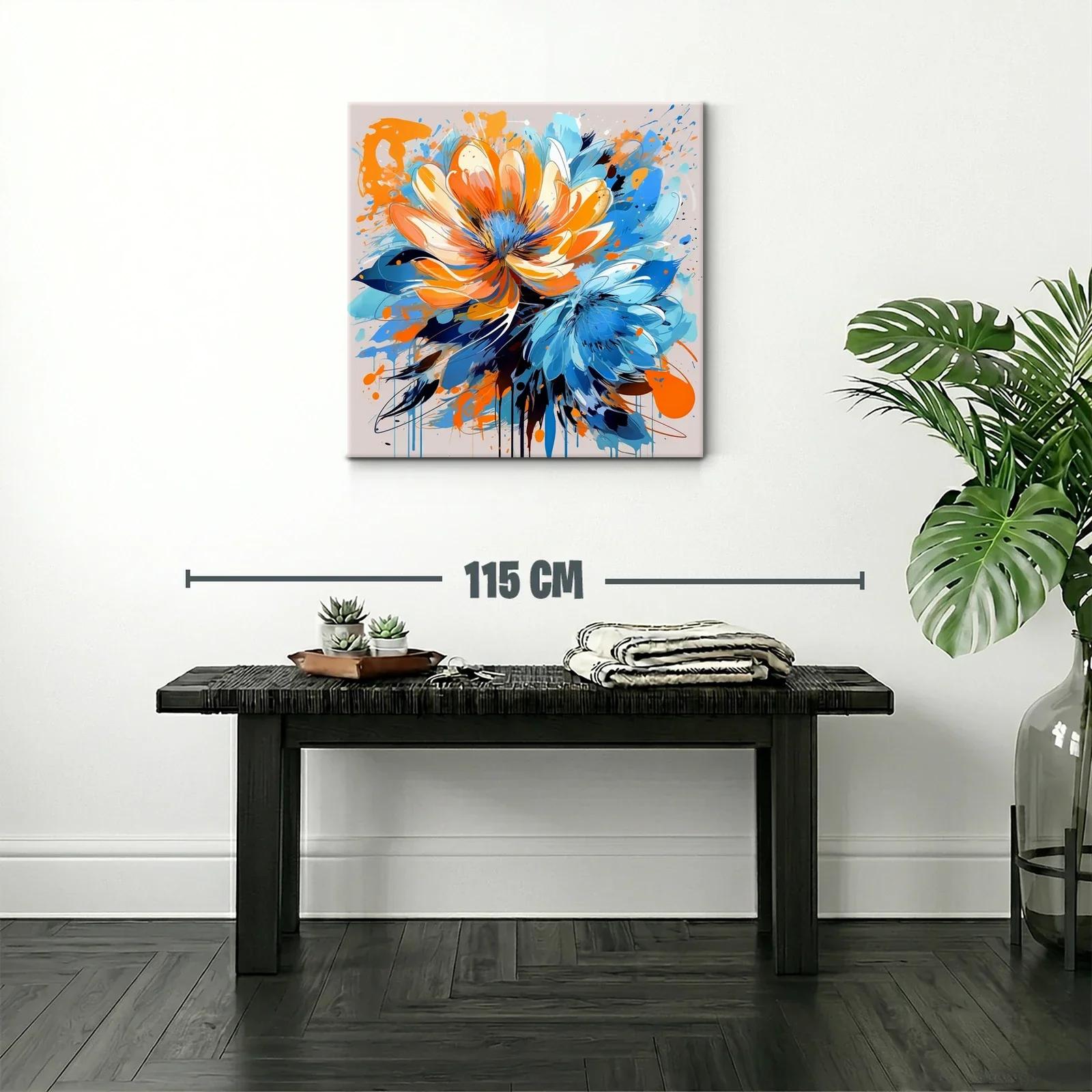 Cuadro vibrante con flores en tonos azul y naranja — miniatura 2