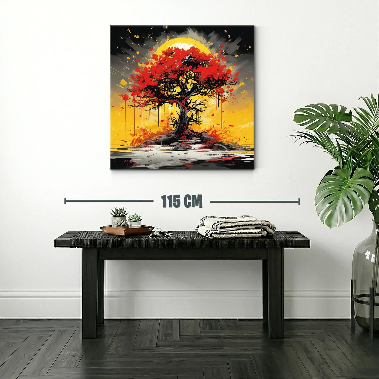 Árbol rojo vibrante con fondo amarillo intenso — miniatura 2