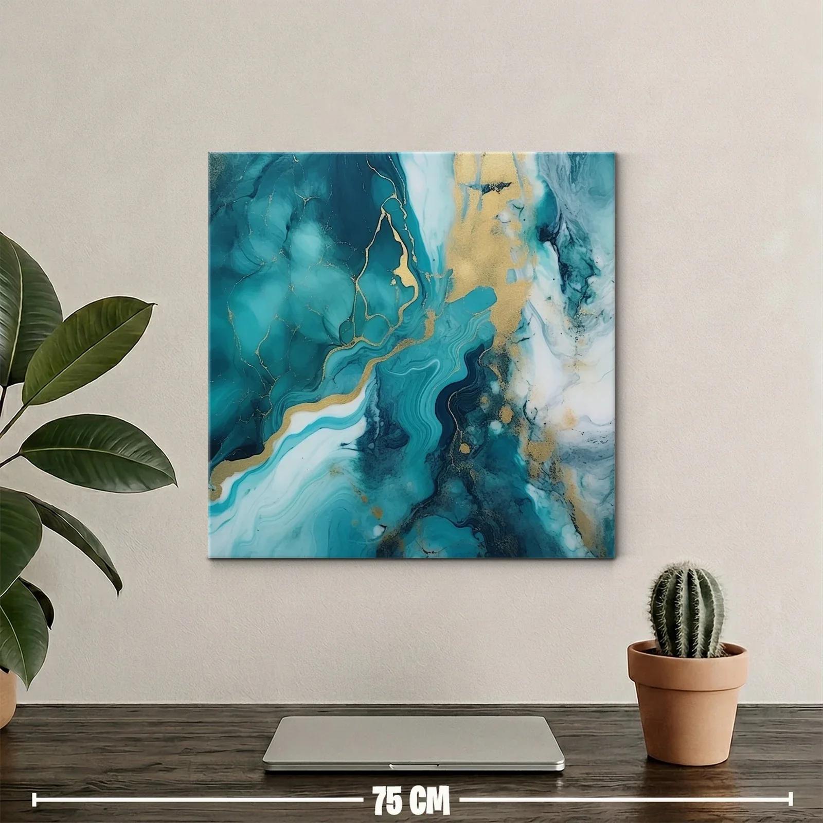 Cuadro abstracto con tonos turquesa y dorado — miniatura 2
