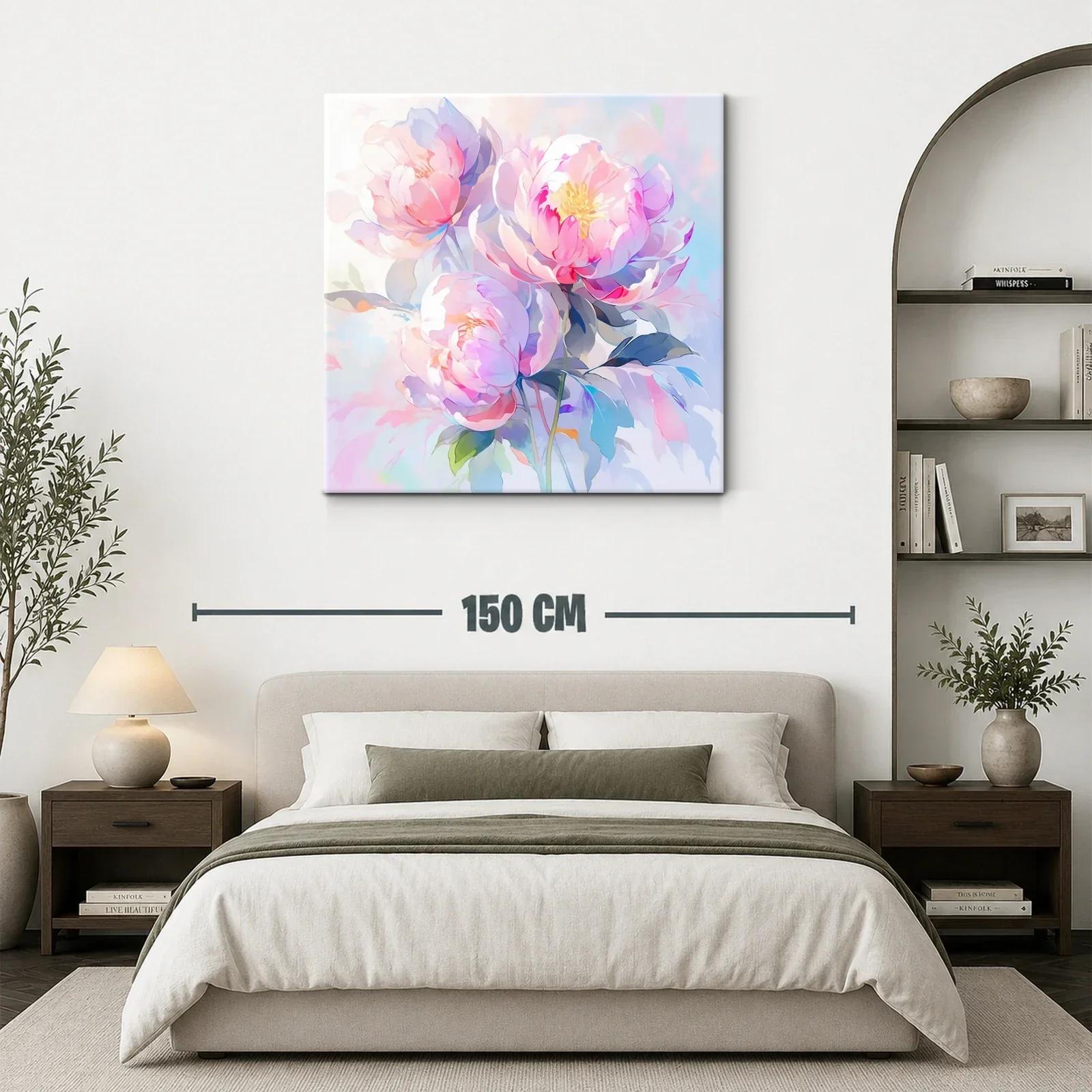 Cuadro floral con peonías en tonos pastel y suaves luces — miniatura 3