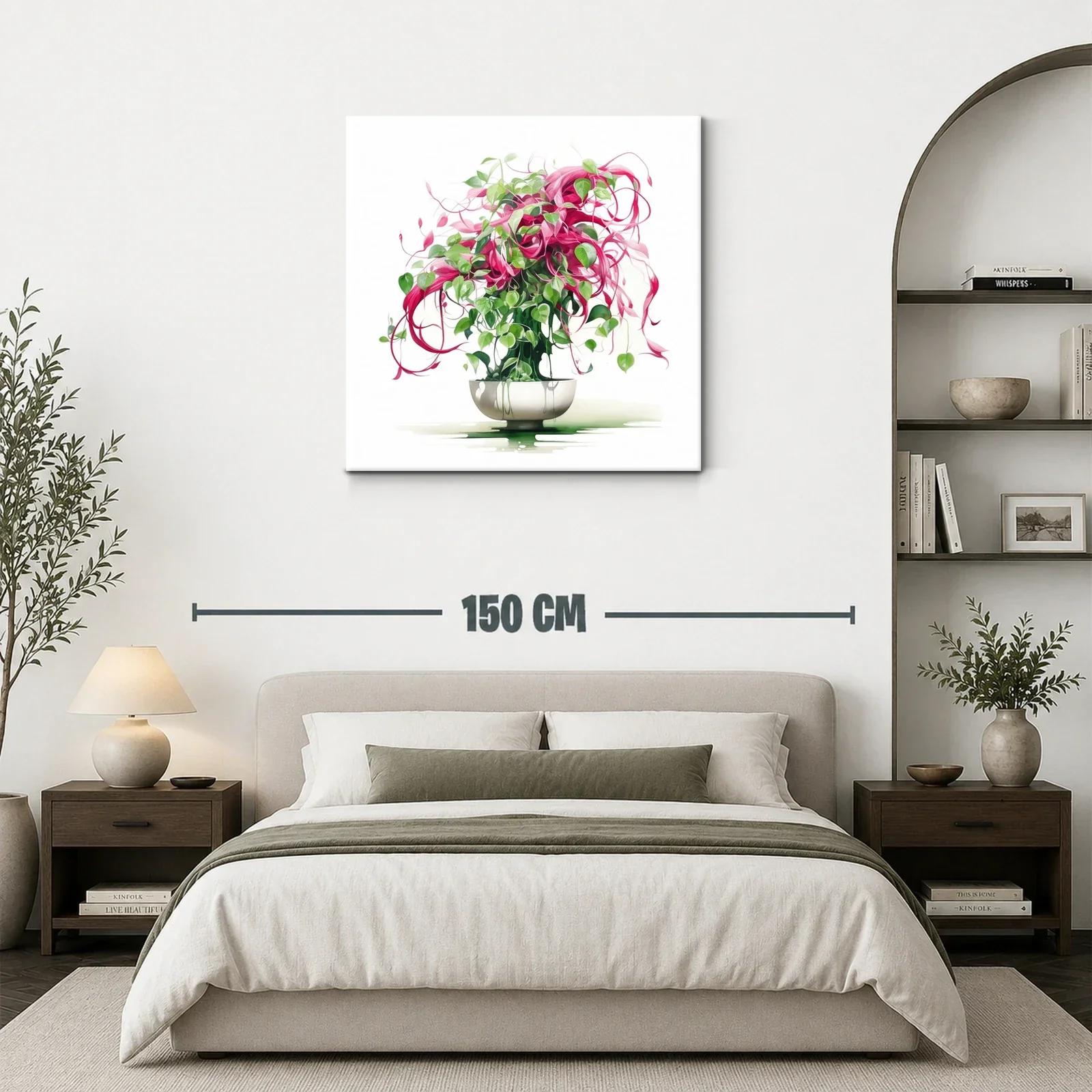 Cuadro con ramo vibrante de hojas verdes y rosas — miniatura 3
