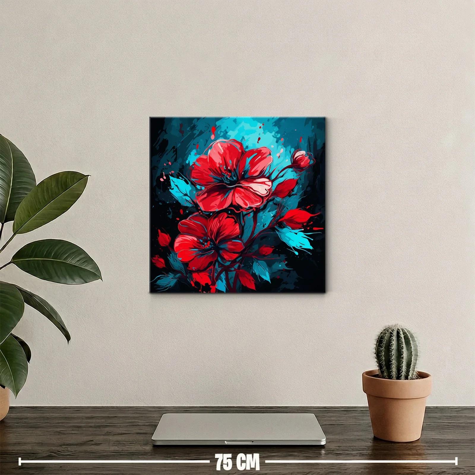 Flor roja vibrante sobre fondo azul intenso y negro — miniatura 2