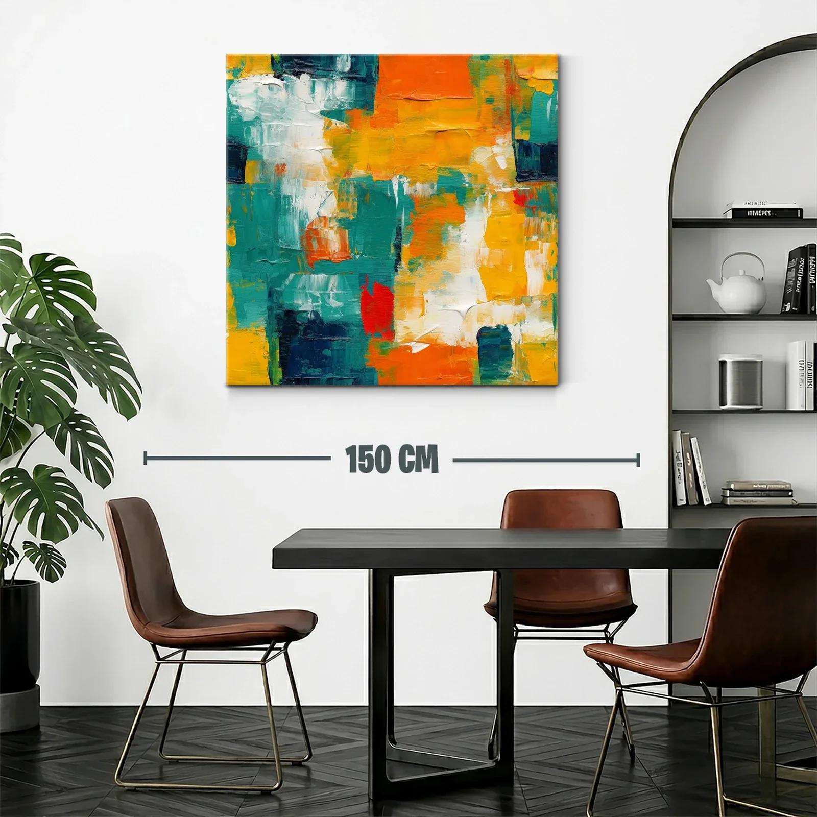 Cuadro Abstracto en Tonos Naranja Azul y Amarillo — miniatura 2