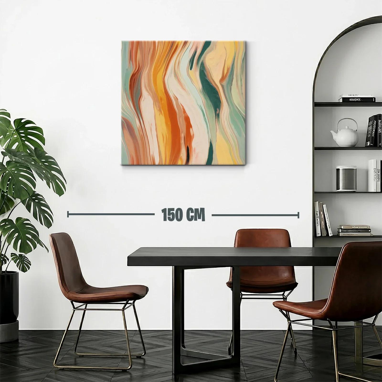 Cuadro abstracto con tonos cálidos y fríos fluidos — miniatura 2