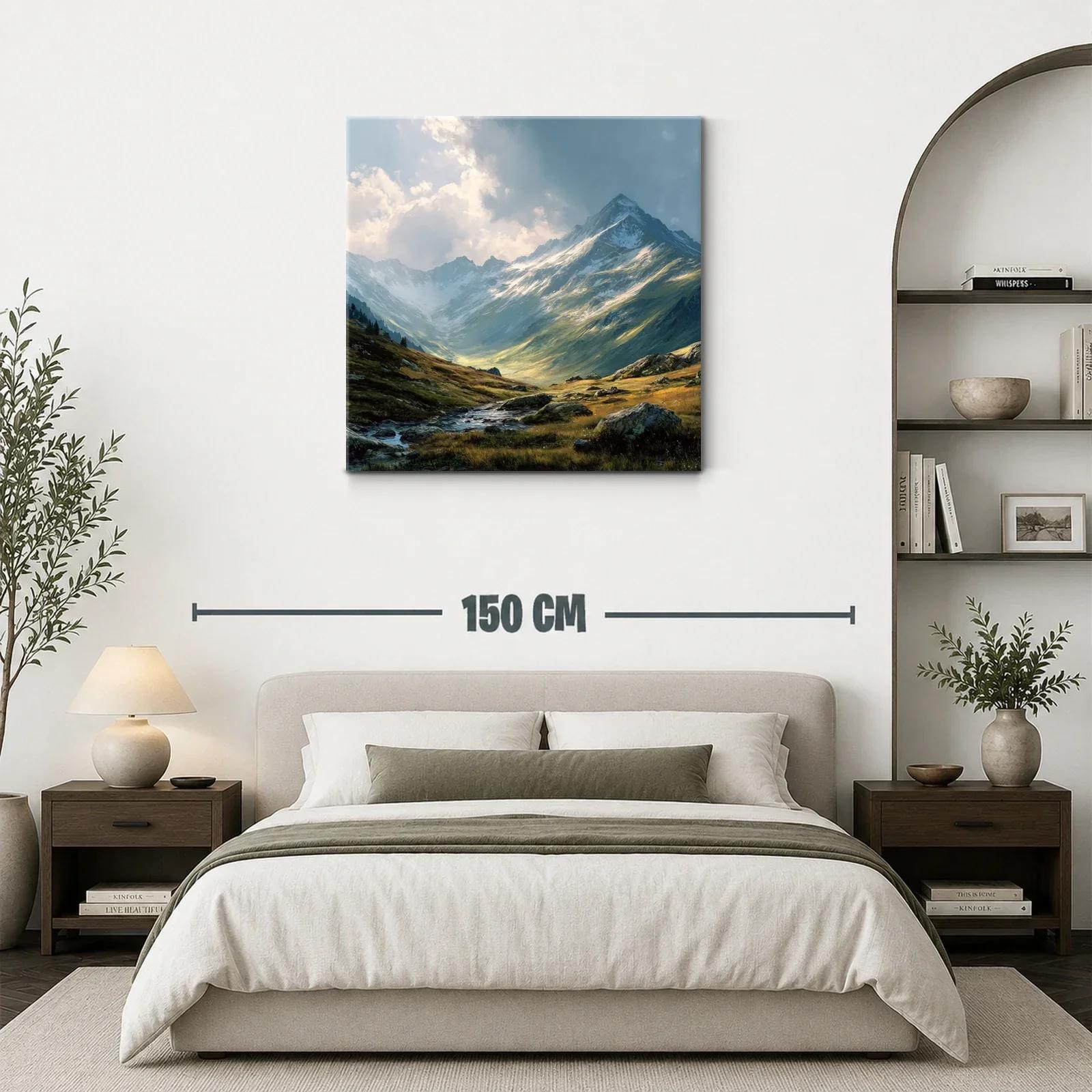 Paisaje de montaña con cielo dramático y río sereno — miniatura 3