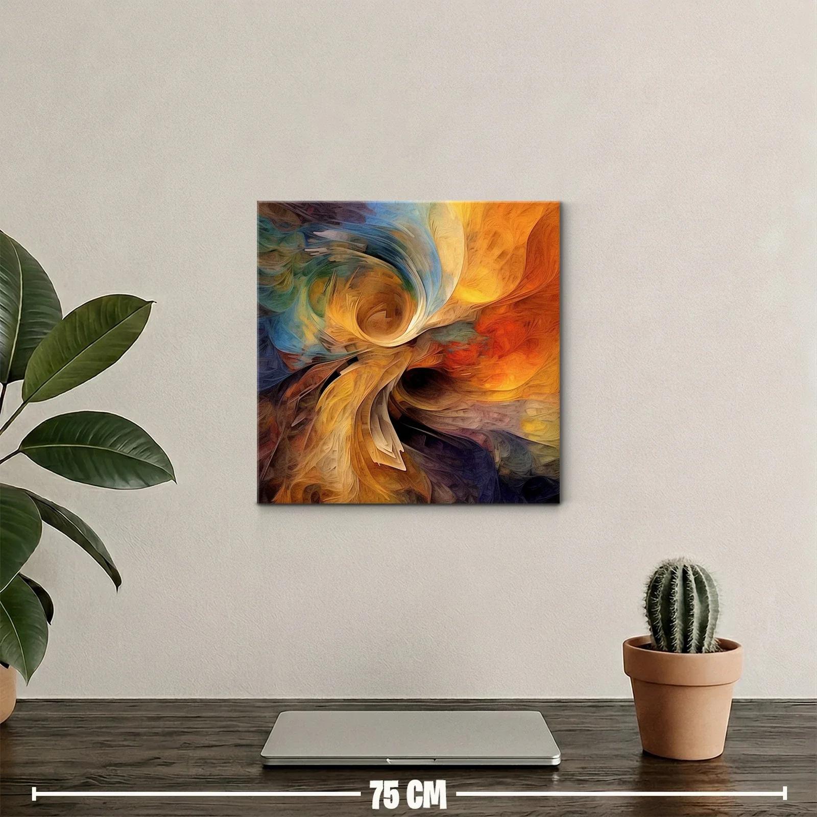 Cuadro abstracto con remolinos en tonos cálidos y fríos — miniatura 2
