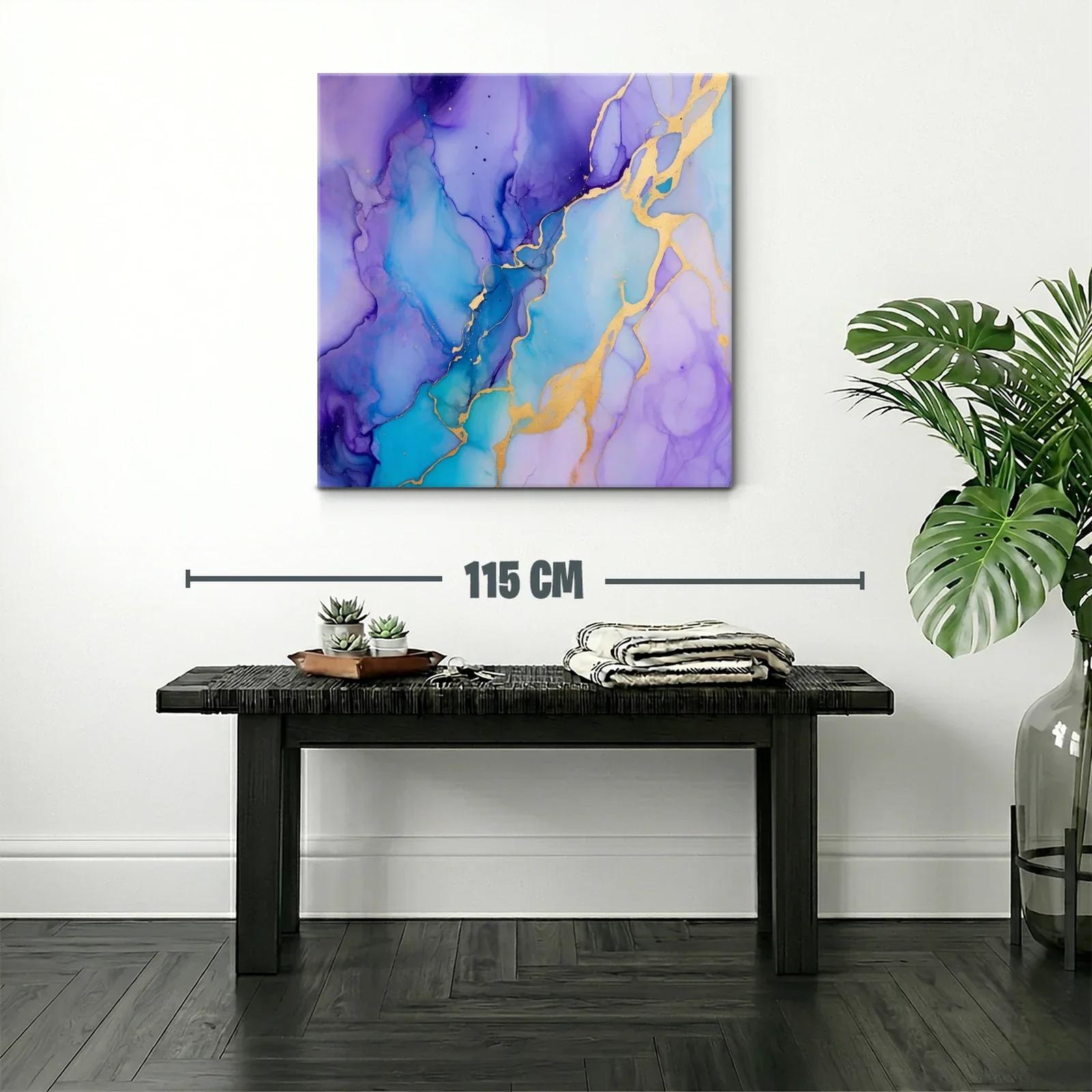 Cuadro abstracto con tonos azules y violetas y toques dorados — miniatura 2