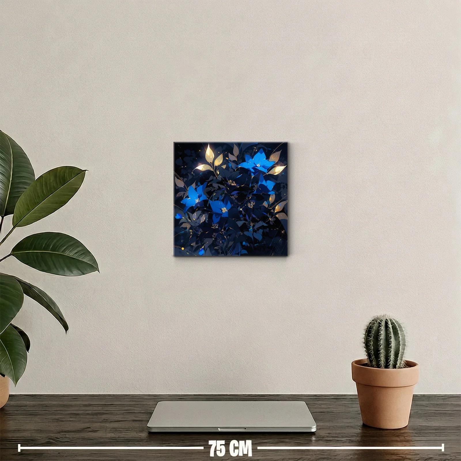 Flores azules brillantes con detalles dorados sobre fondo oscuro — miniatura 2