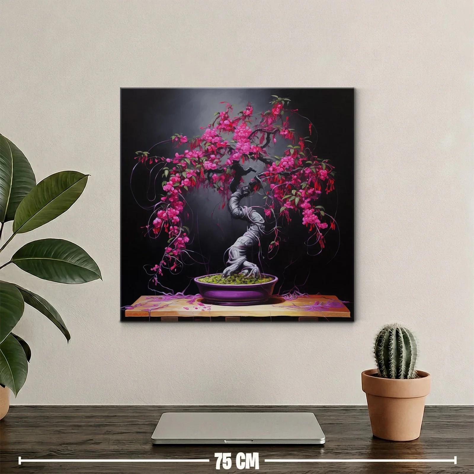 Bonsái con flores vibrantes sobre fondo oscuro — miniatura 2