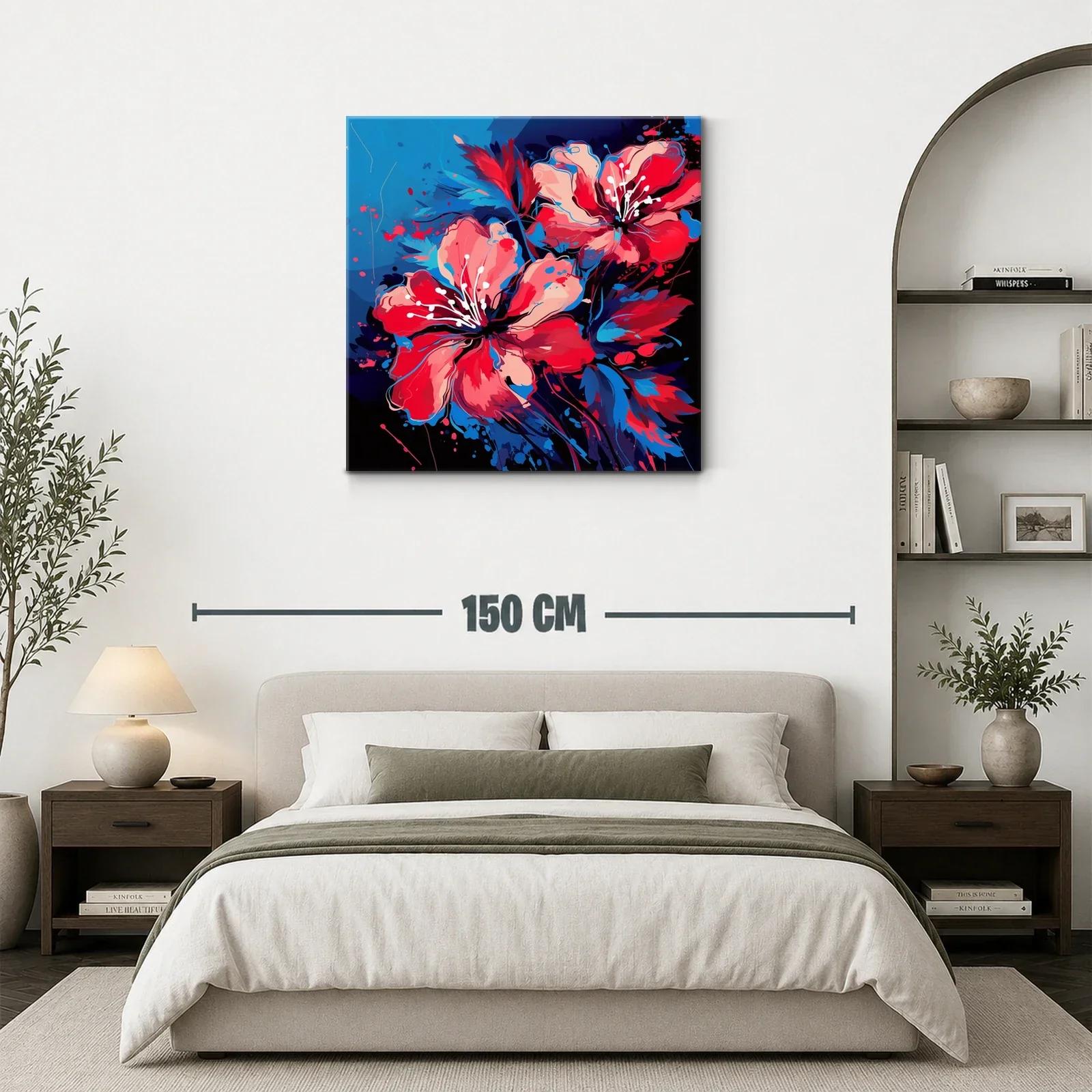 Vibrantes flores rojas con toques azules sobre fondo oscuro — miniatura 3