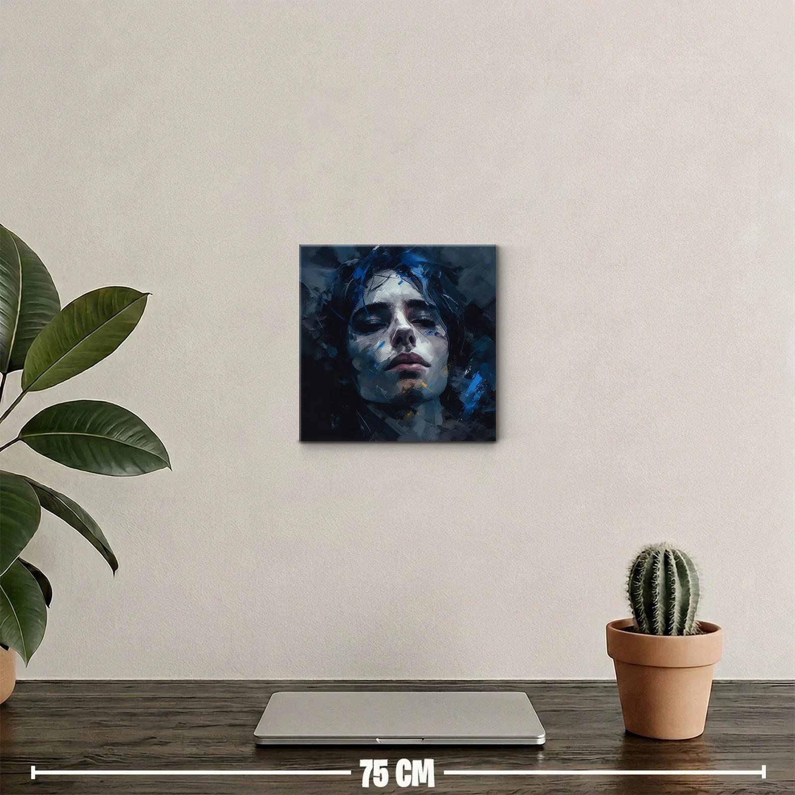 Retrato expresivo con pinceladas en tonos azules y oscuros — miniatura 2