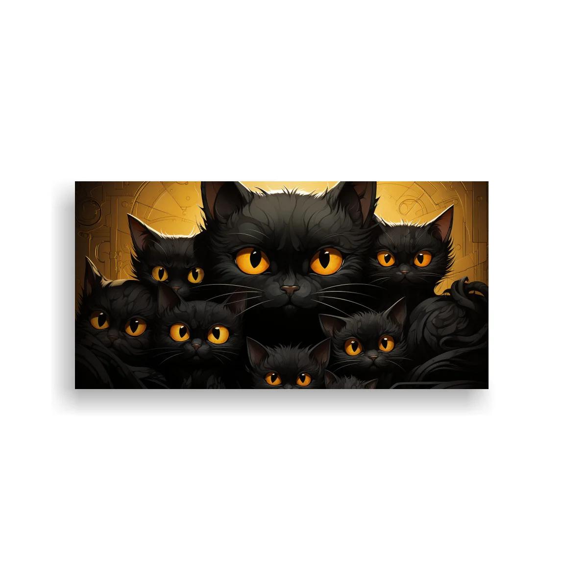 Cuadro grupo de gatos negros con ojos ámbar