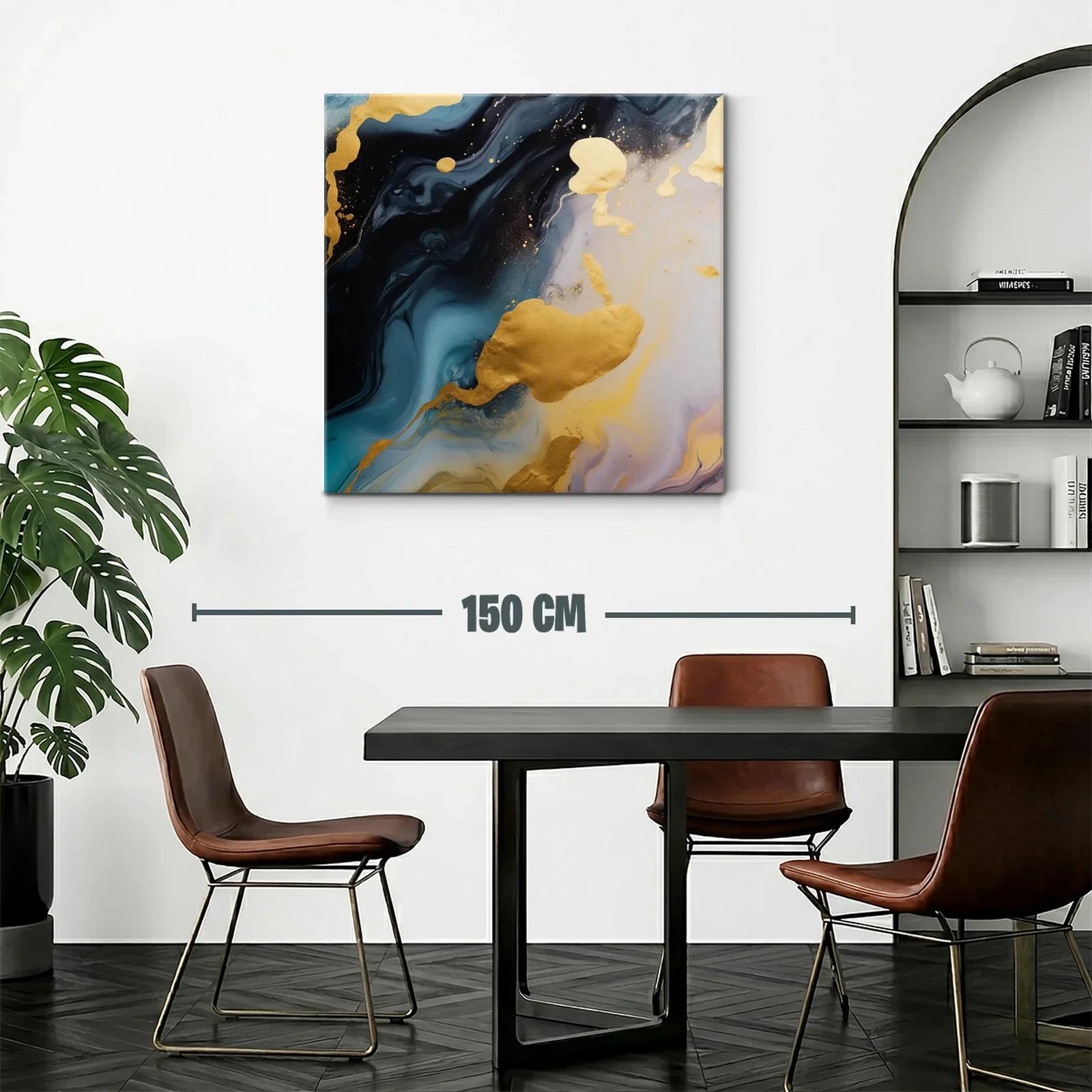 Cuadro abstracto con destellos dorados y tonos profundo azul — miniatura 2
