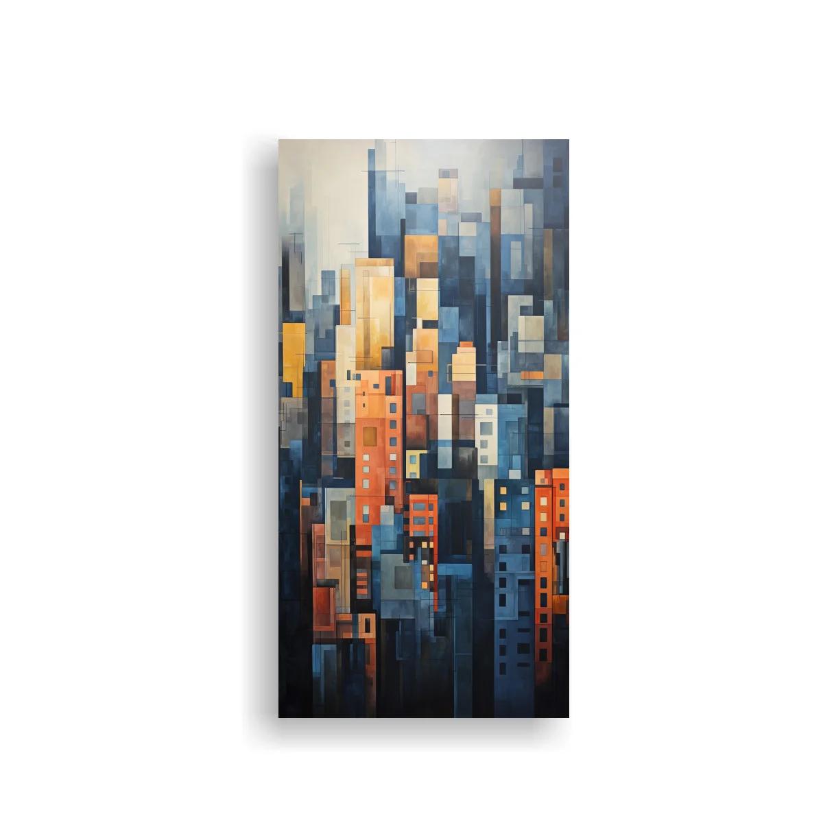 Cuadro skyline urbano abstracto con luces cálidas