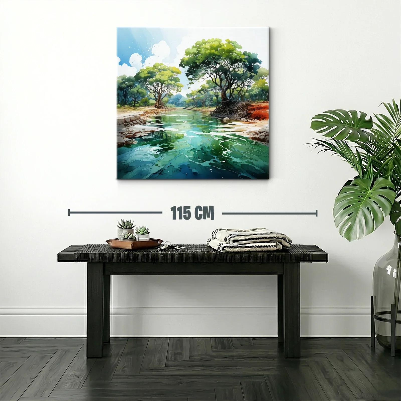 Paisaje natural con río y árboles frondosos verdes — miniatura 2