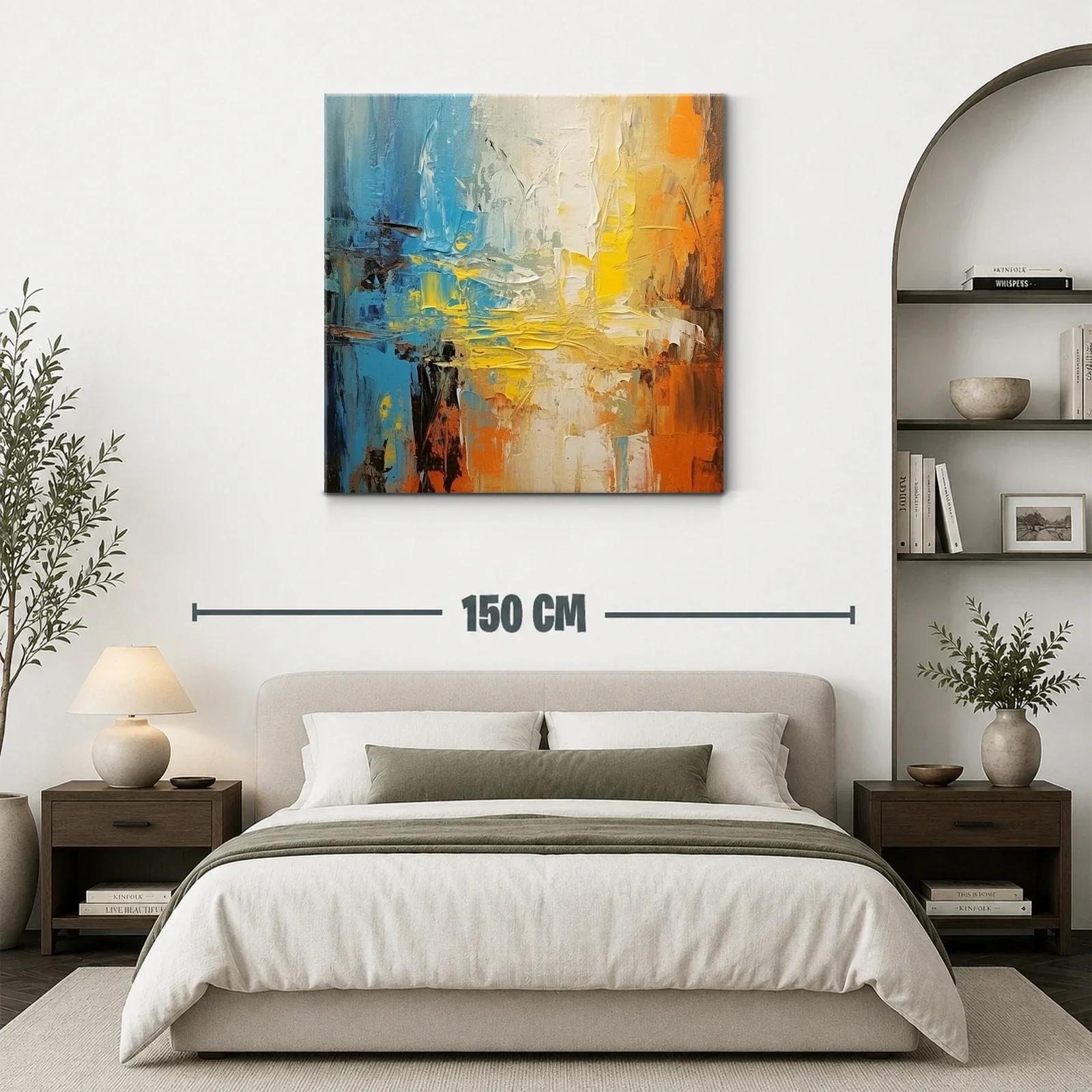 Cuadro abstracto con tonos cálidos y fríos vibrantes — miniatura 3