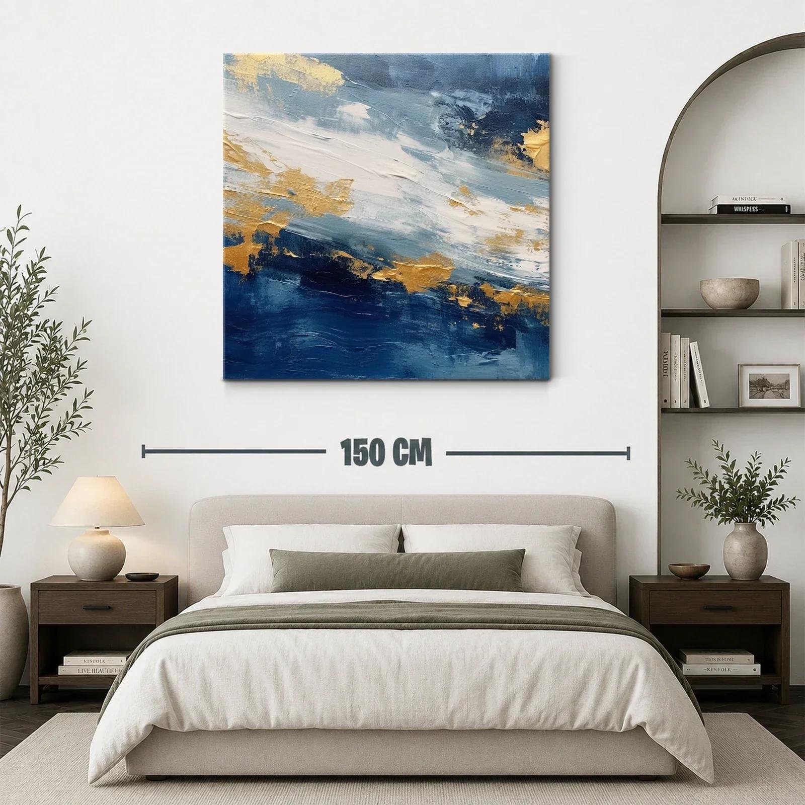 Cuadro abstracto azul con detalles dorados y blancos — miniatura 3
