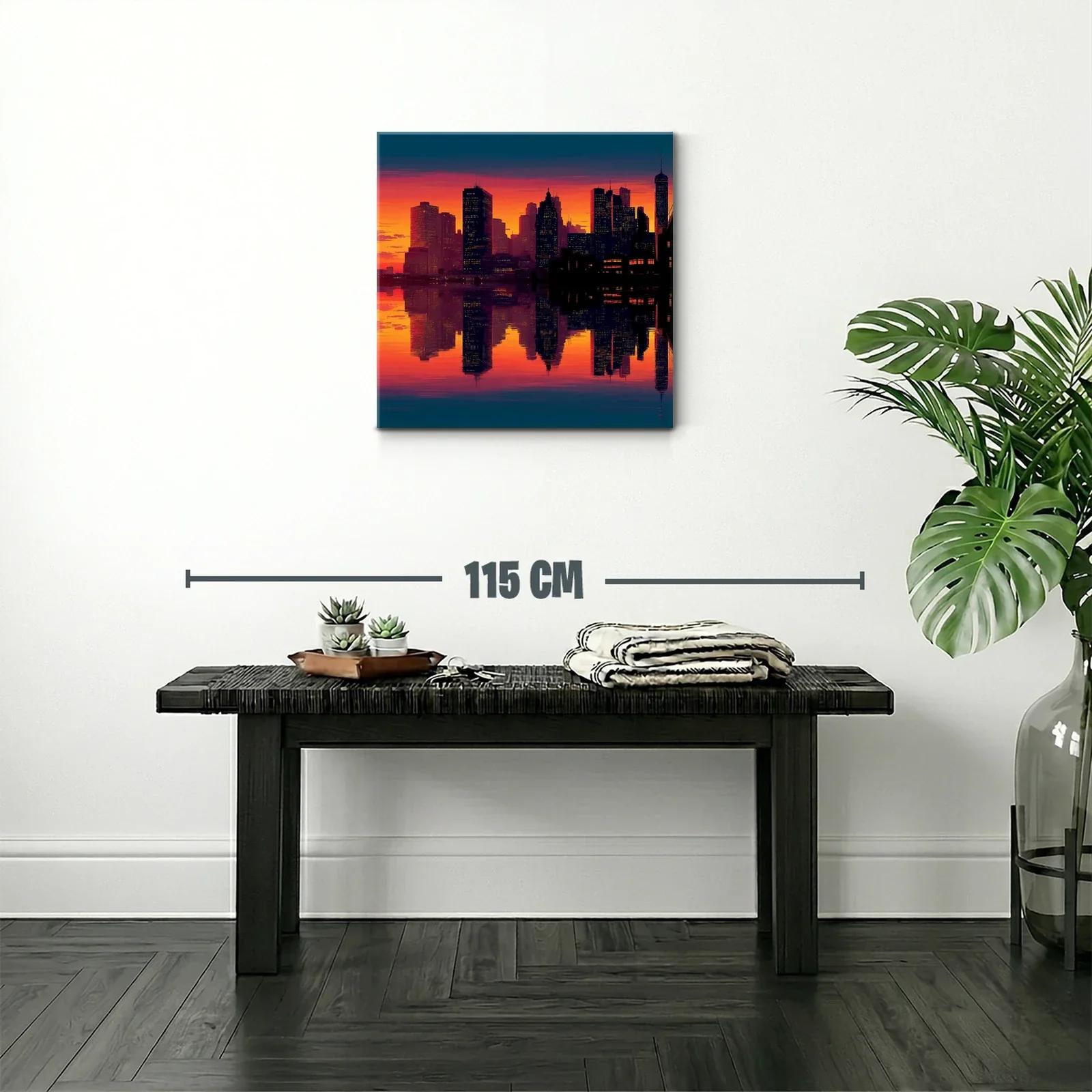 Atardecer vibrante sobre ciudad con reflejo en agua — miniatura 2