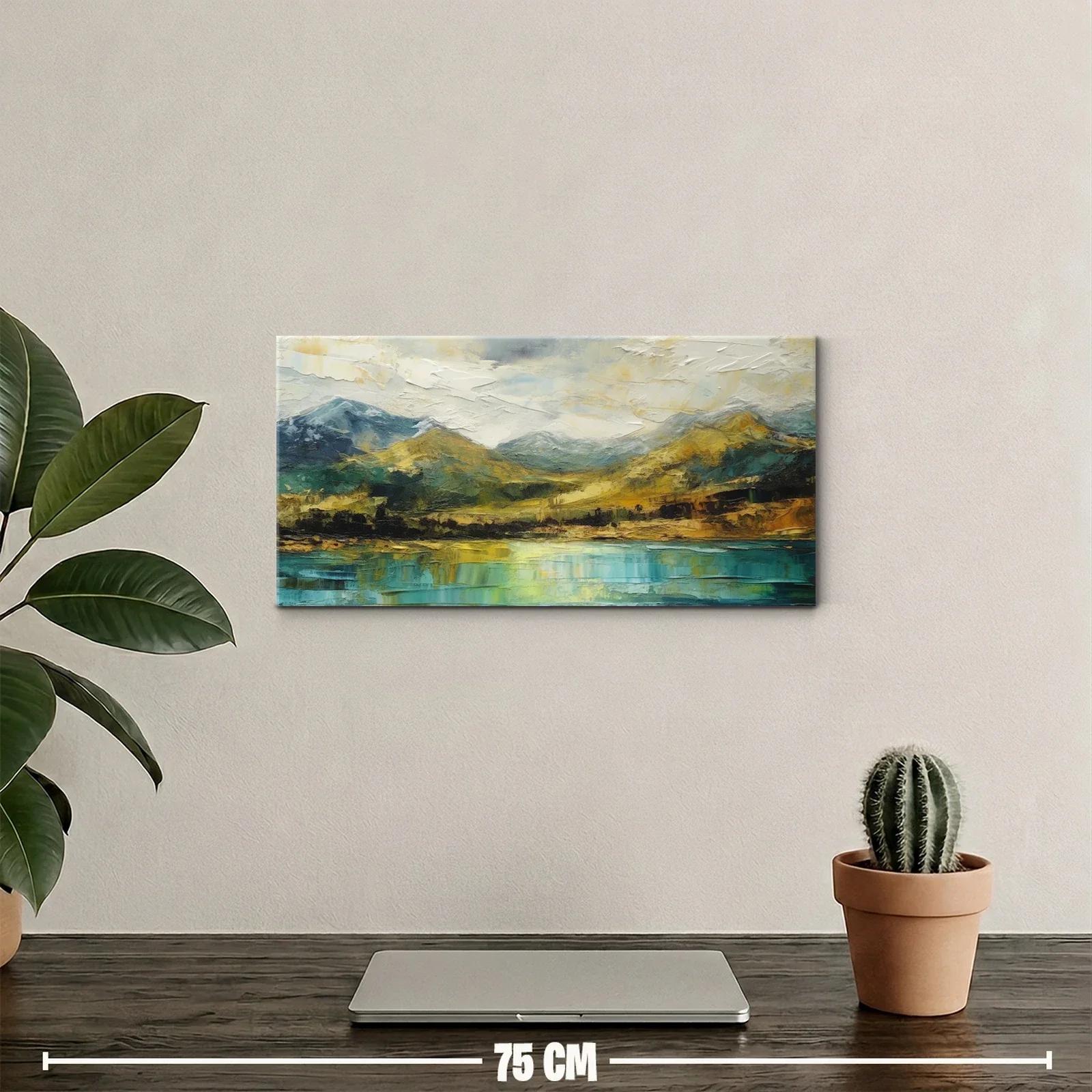 Cuadro paisaje de montaña con lago y agua reflejada — miniatura 2