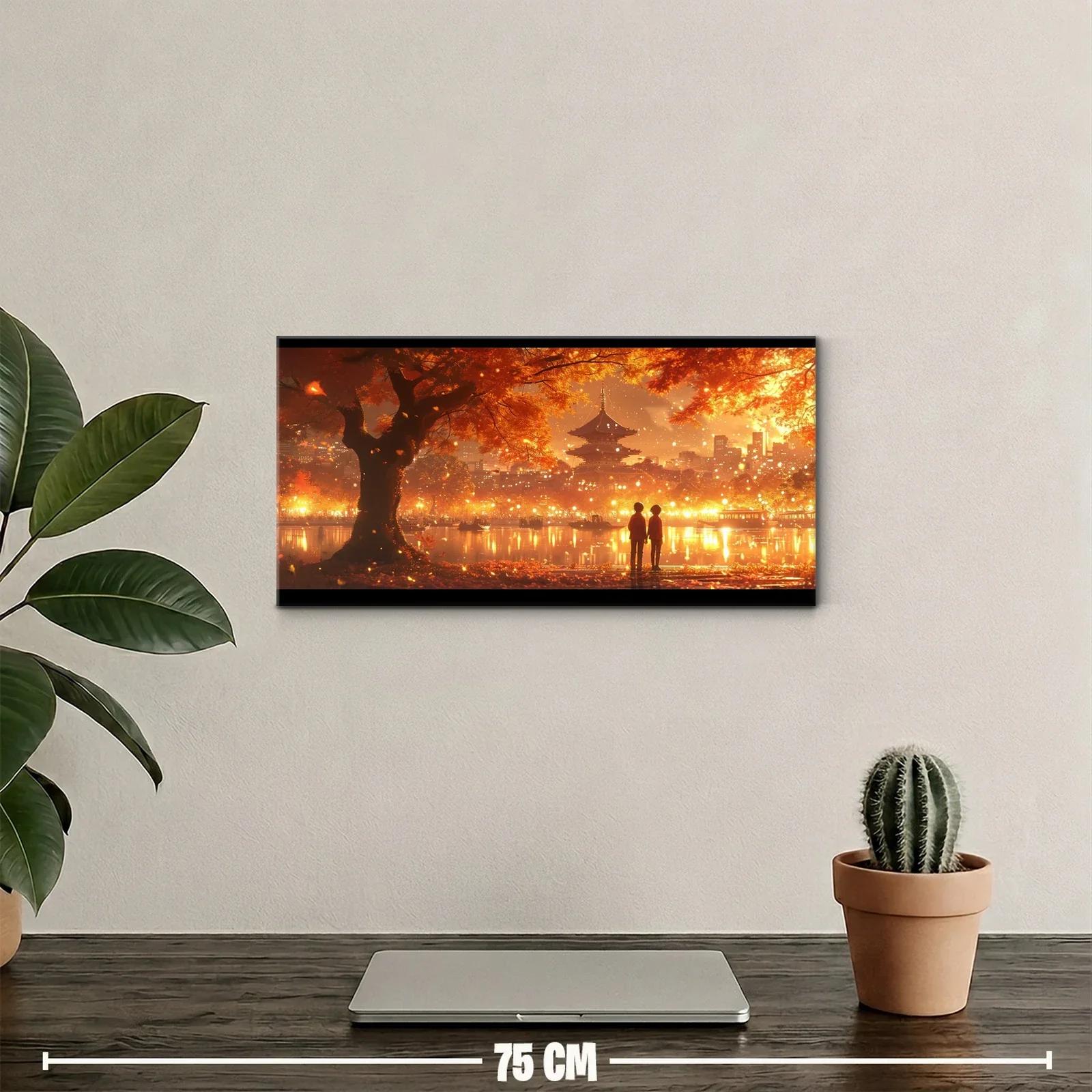 Cuadro paisaje otoñal con pagoda y lago reflectante — miniatura 2