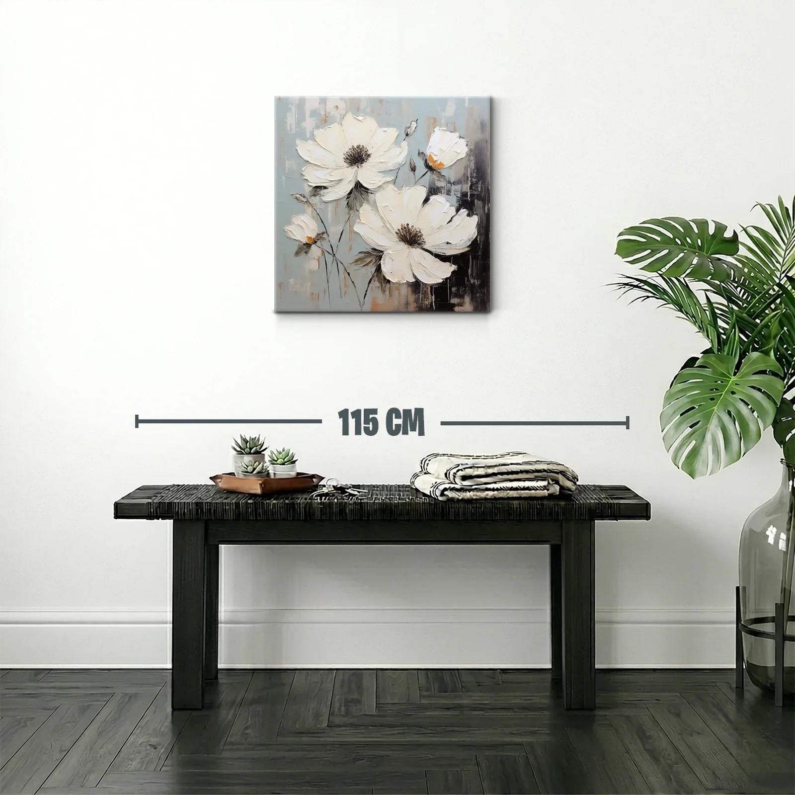 Flores blancas sobre fondo gris con toques ocres suaves — miniatura 2
