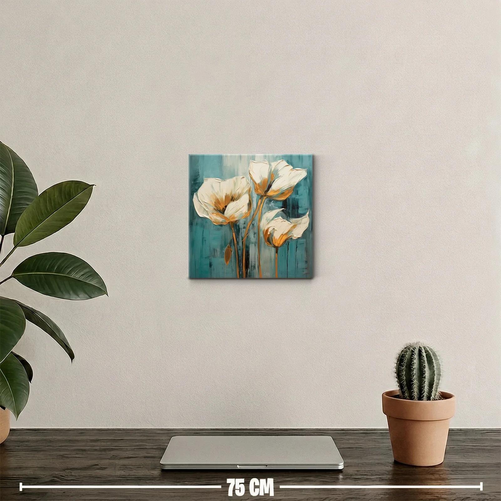 Cuadro floral elegante con tonos crema y azul verdoso — miniatura 2