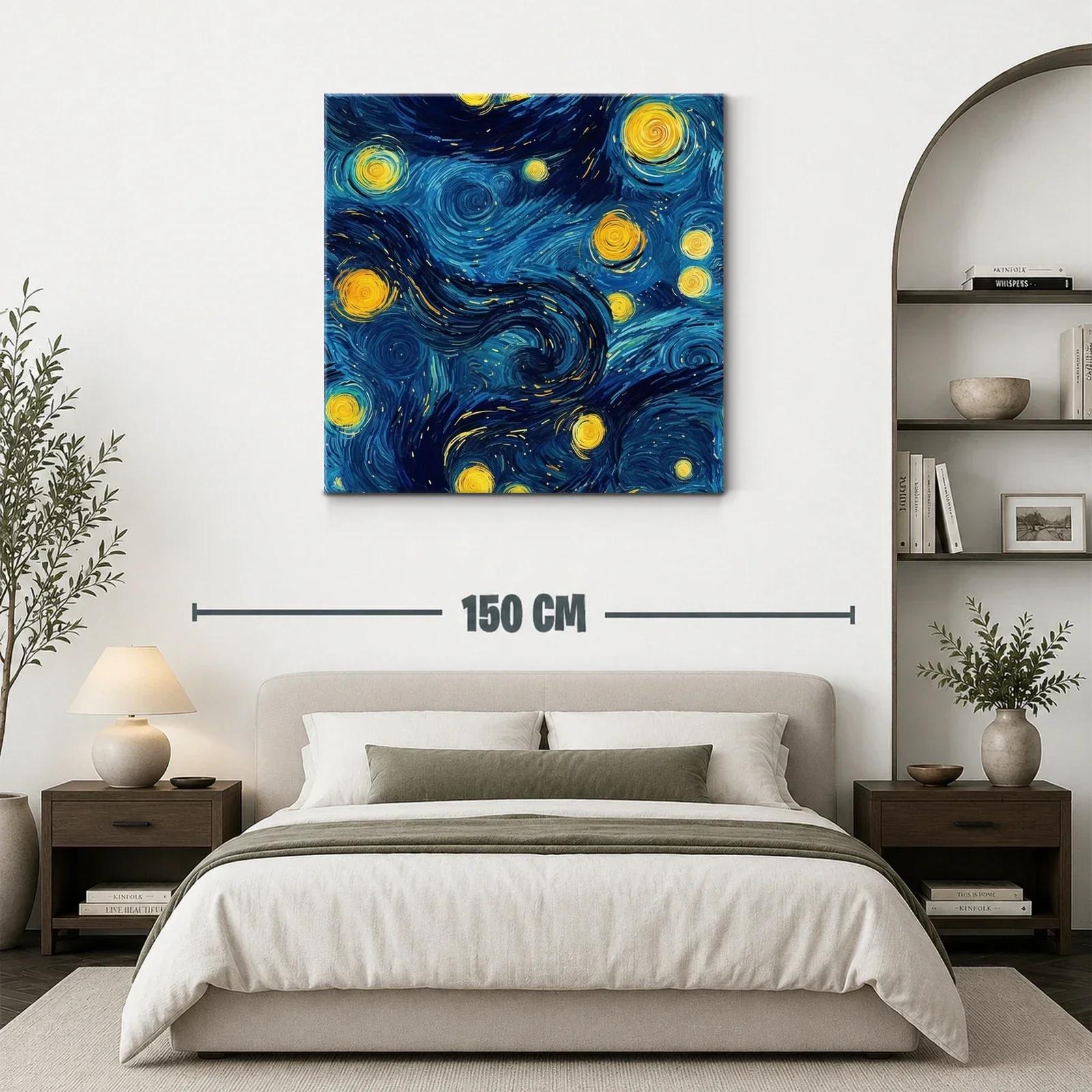 Cuadro vibrante con cielo estrellado en tonos azules y amarillos — miniatura 3