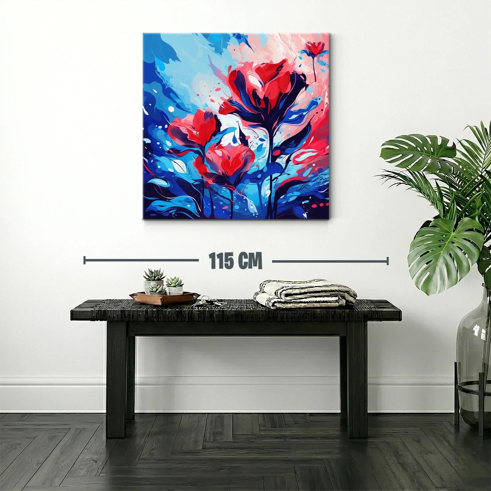 Cuadro vibrante con flores en tonos rojos y azules intensos — miniatura 2