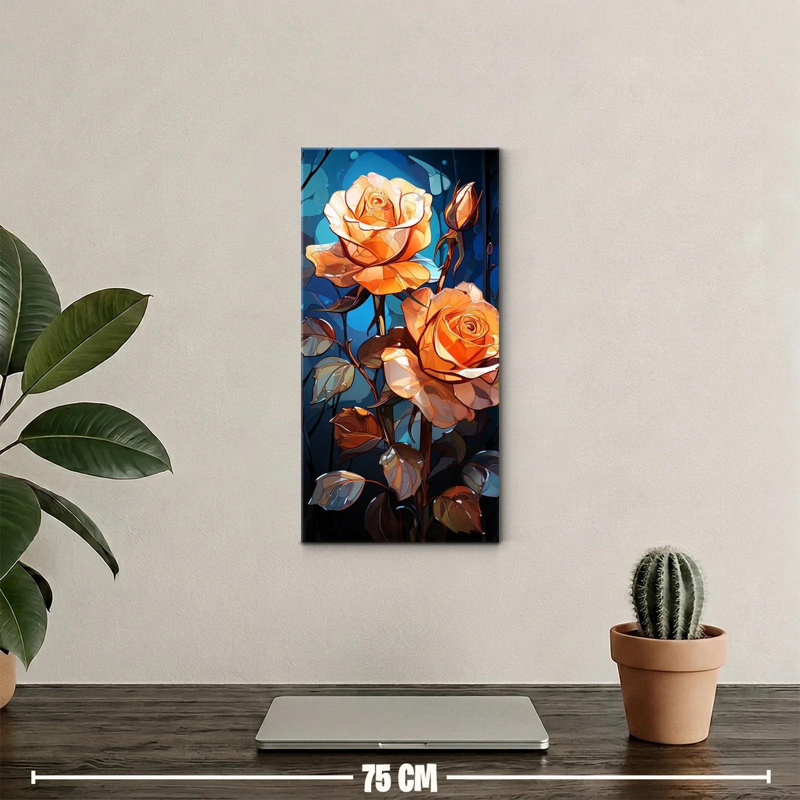 Cuadro rosas anaranjadas con fondo azul turquesa — miniatura 2