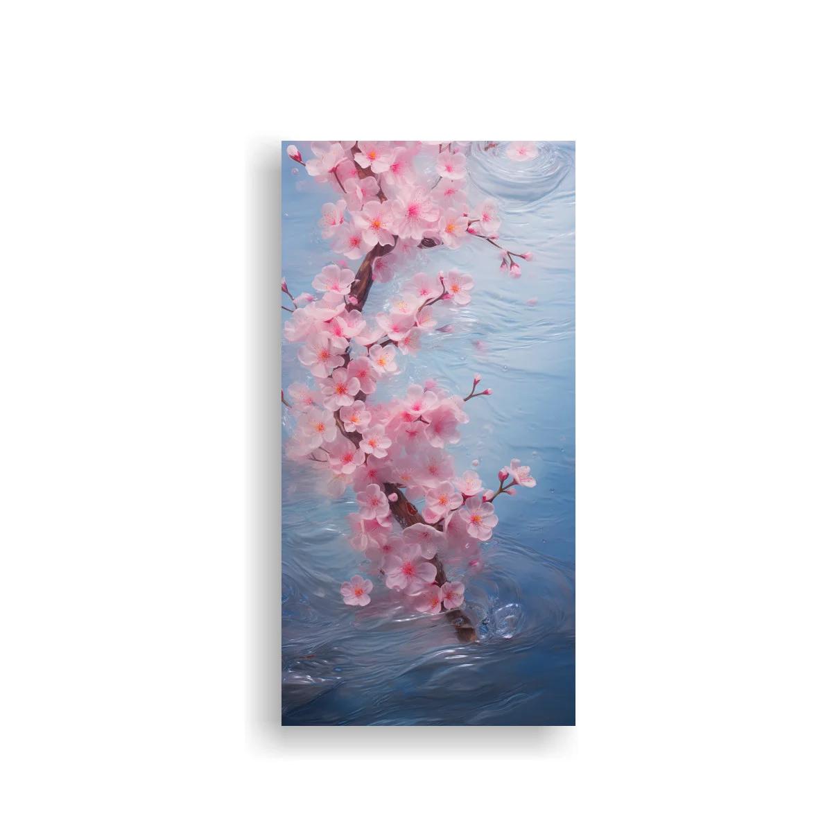 Cuadro flor de cerezo con fondo azul texturizado