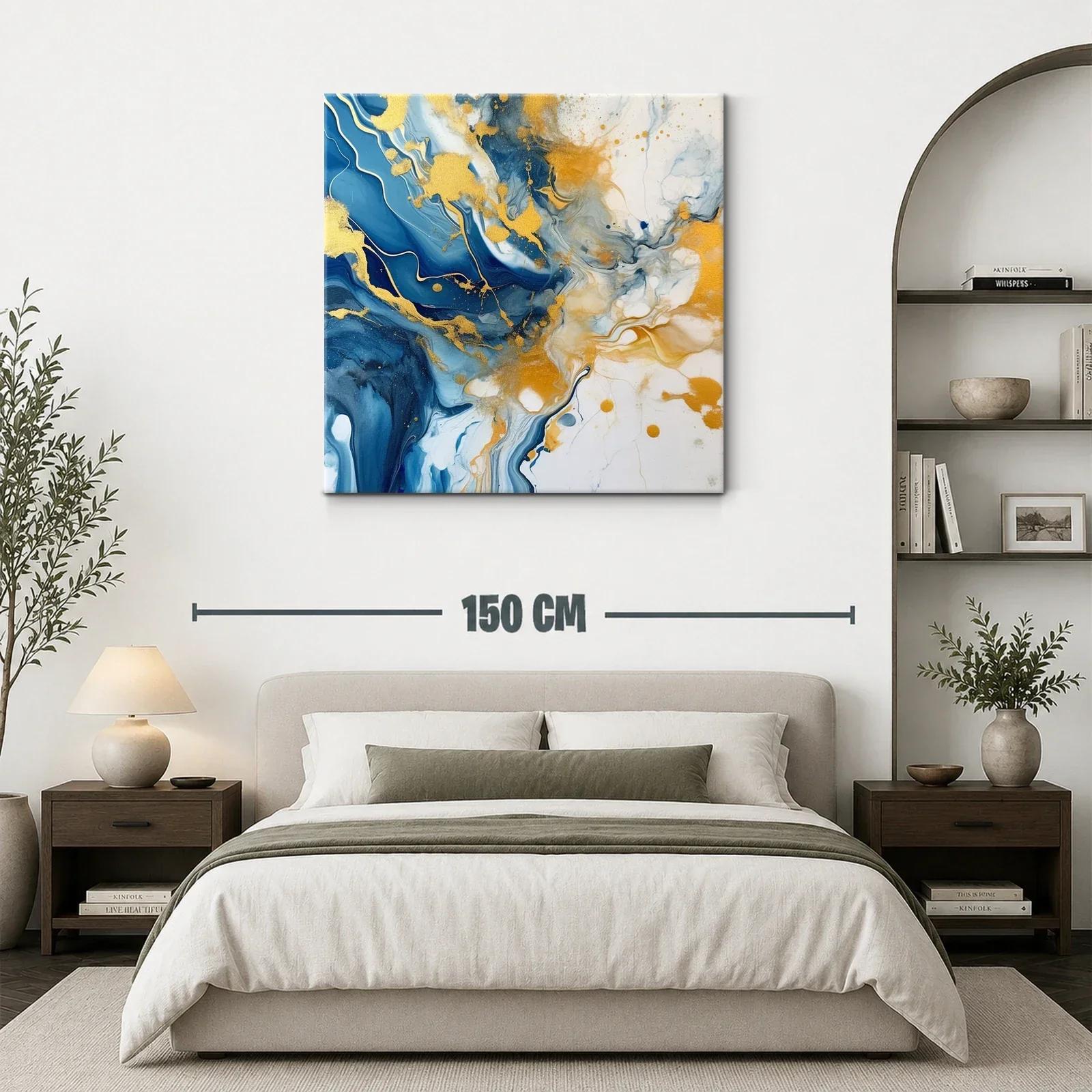 Cuadro abstracto con vibrantes tonos azules y dorados — miniatura 3