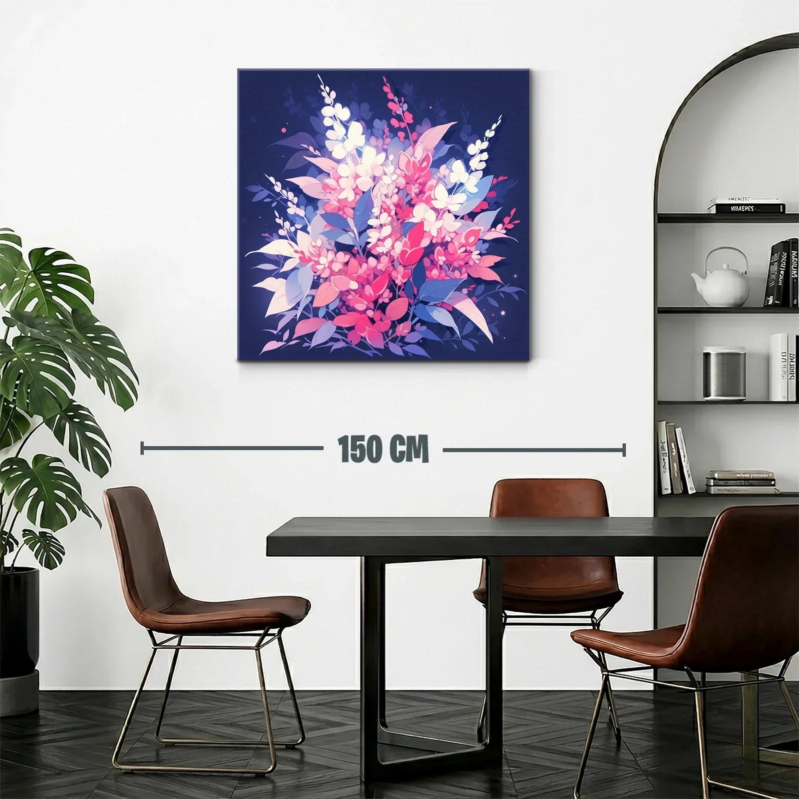 Cuadro floral vibrante con tonos rosas y azules intensos — miniatura 2