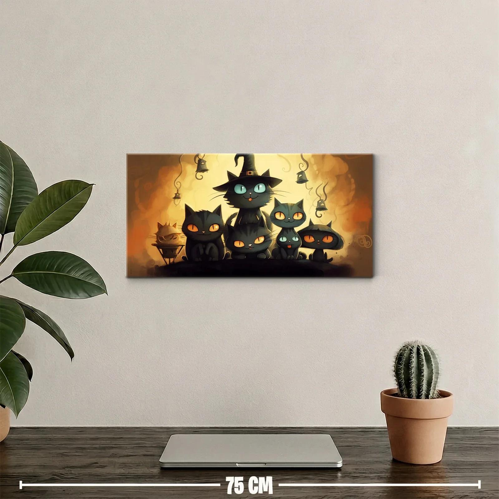 Cuadro grupo de gatos negros con sombrero de bruja — miniatura 2