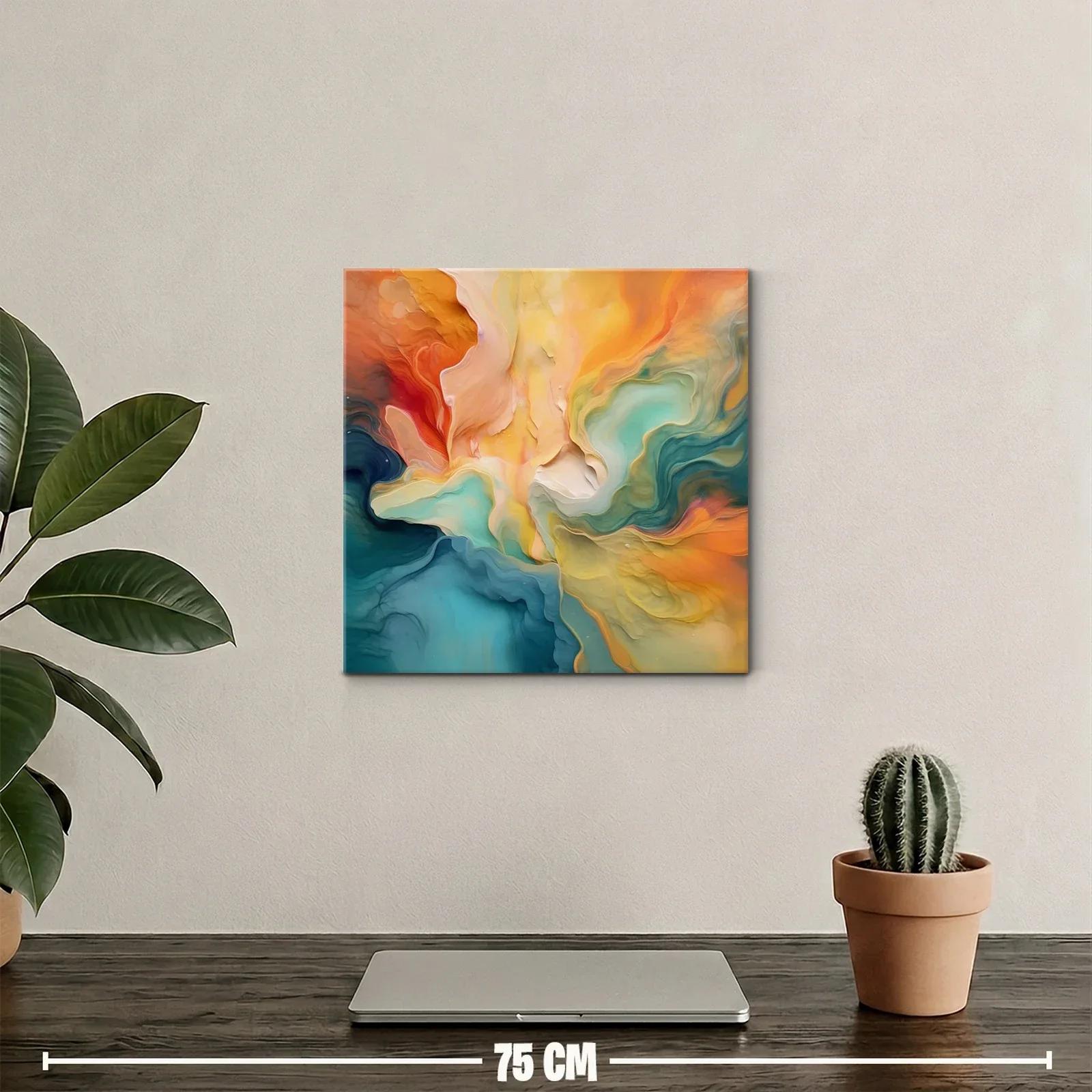 Cuadro abstracto en tonos cálidos y fríos con movimiento fluido — miniatura 2