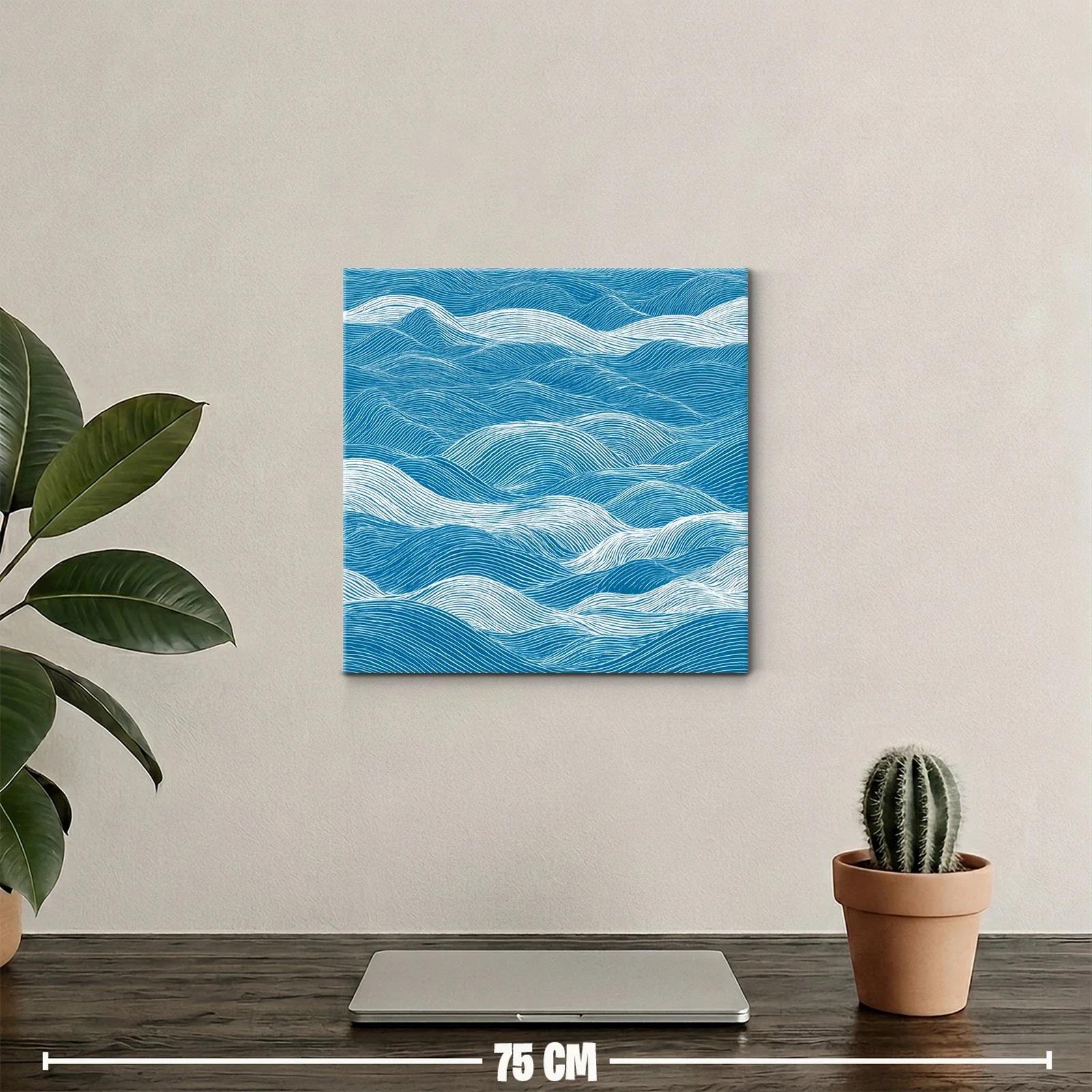 Cuadro Abstracto con Ondas en Tonos Azul y Blanco — miniatura 2