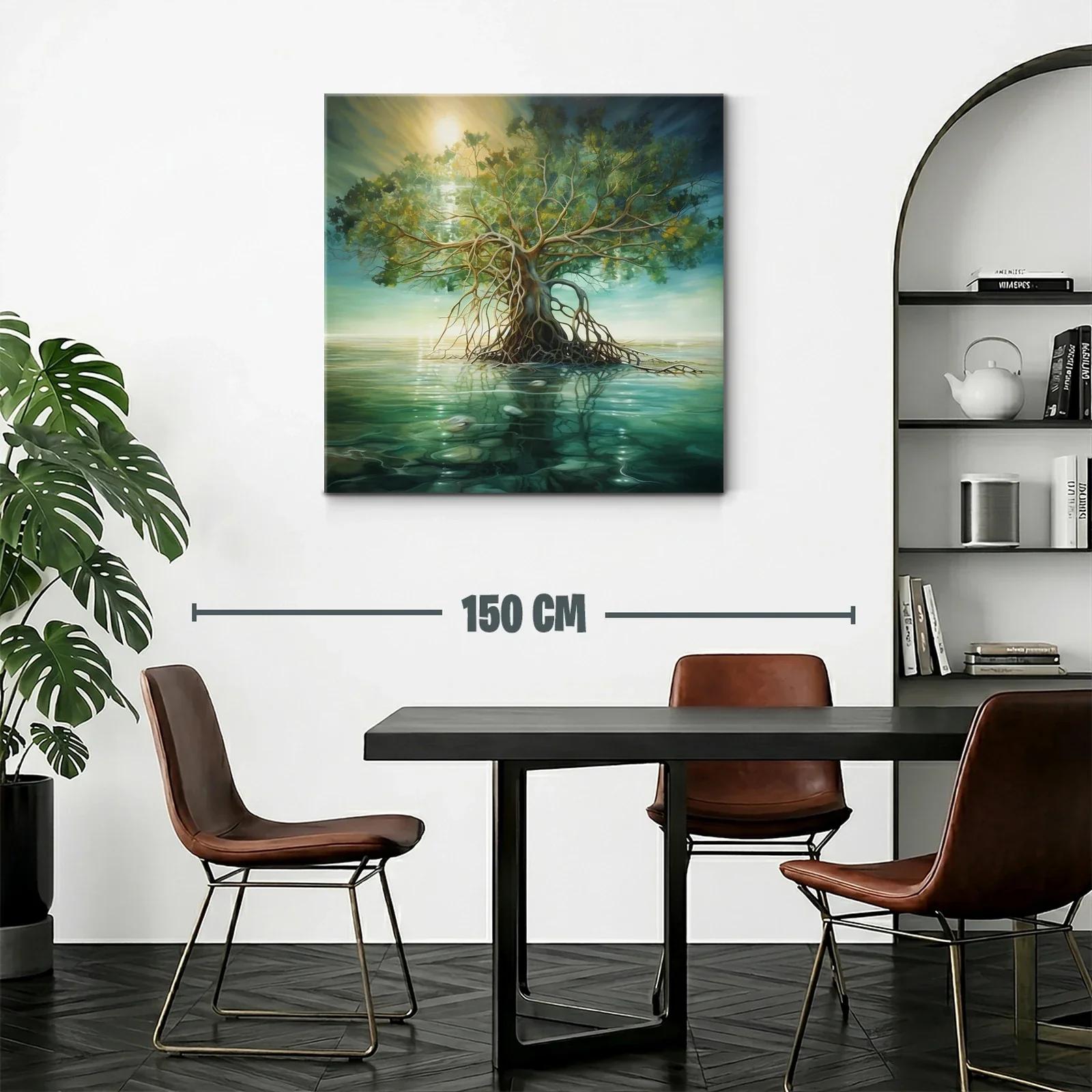 Árbol solitario sobre aguas tranquilas en tonos naturales — miniatura 2