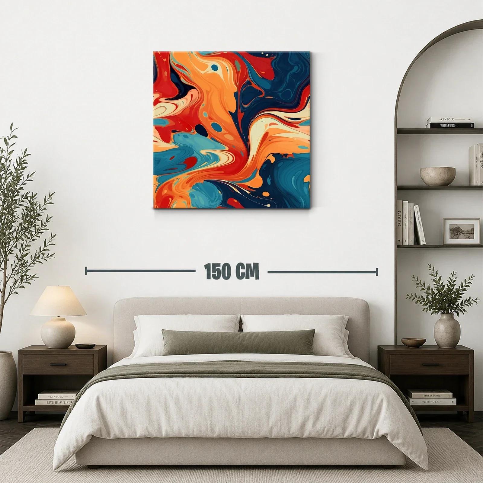 Cuadro abstracto con tonos cálidos y azules profundos — miniatura 3