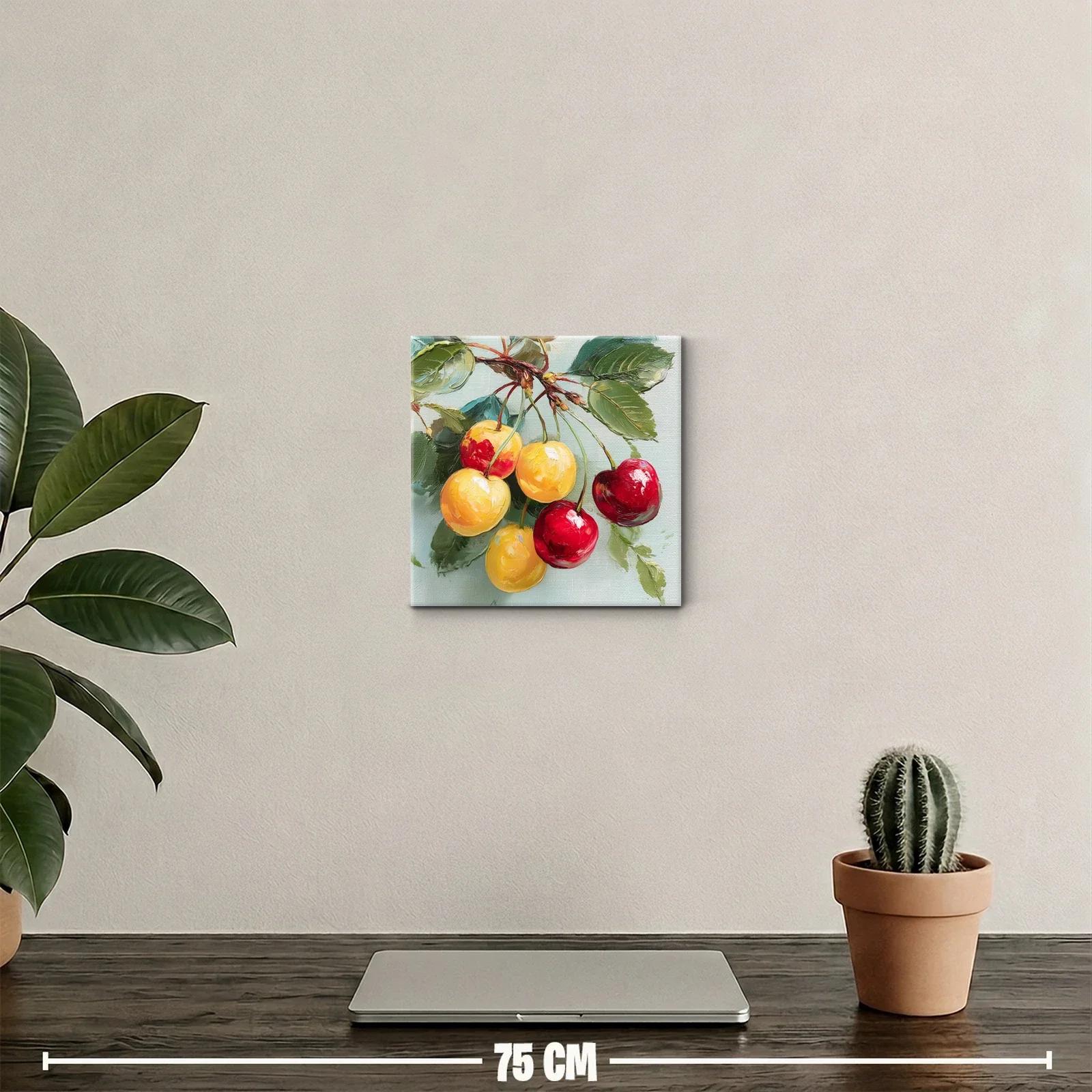 Cherries in Vibrant Red and Yellow on Soft Green Background — miniatura 2