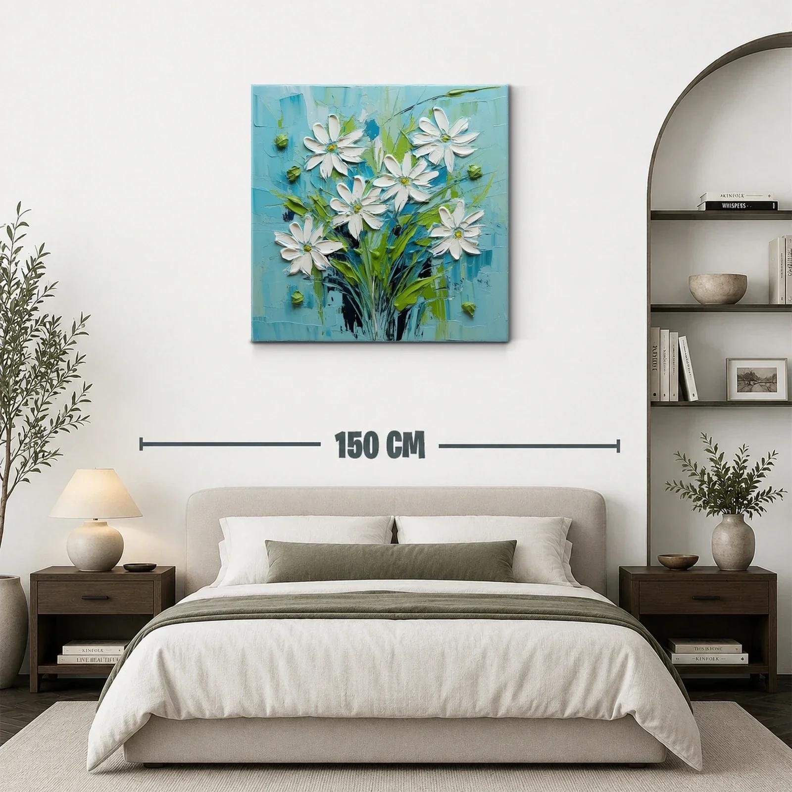 Cuadro floral con margaritas en tonos azul y verde — miniatura 3
