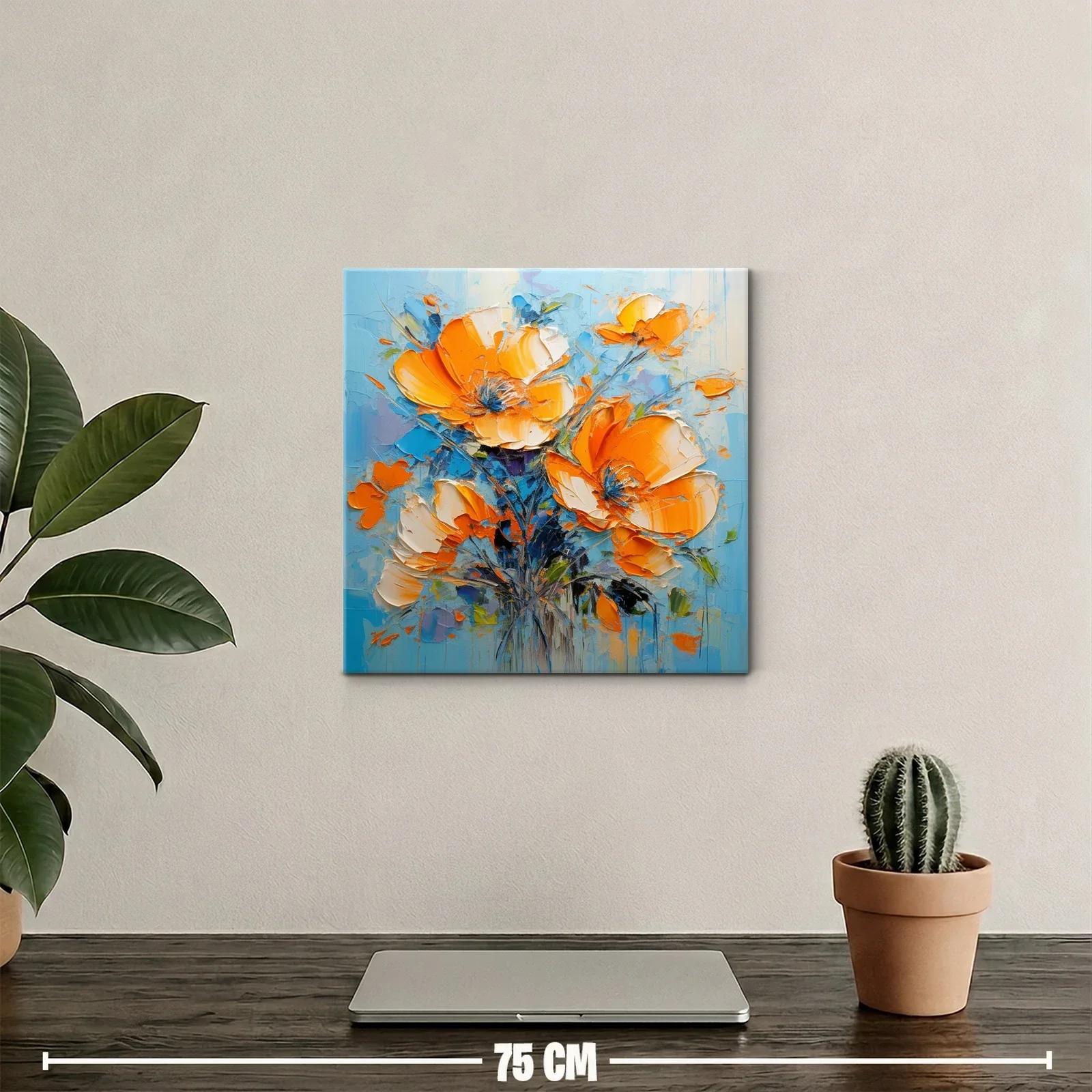 Impresionante cuadro de flores en tonos naranja y azul — miniatura 2