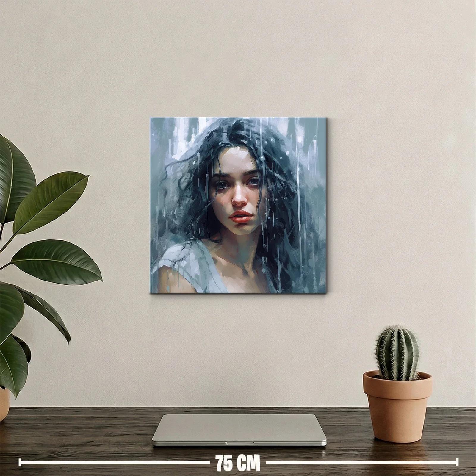 Retrato femenino con melancolía en tonos fríos y lluvia — miniatura 2