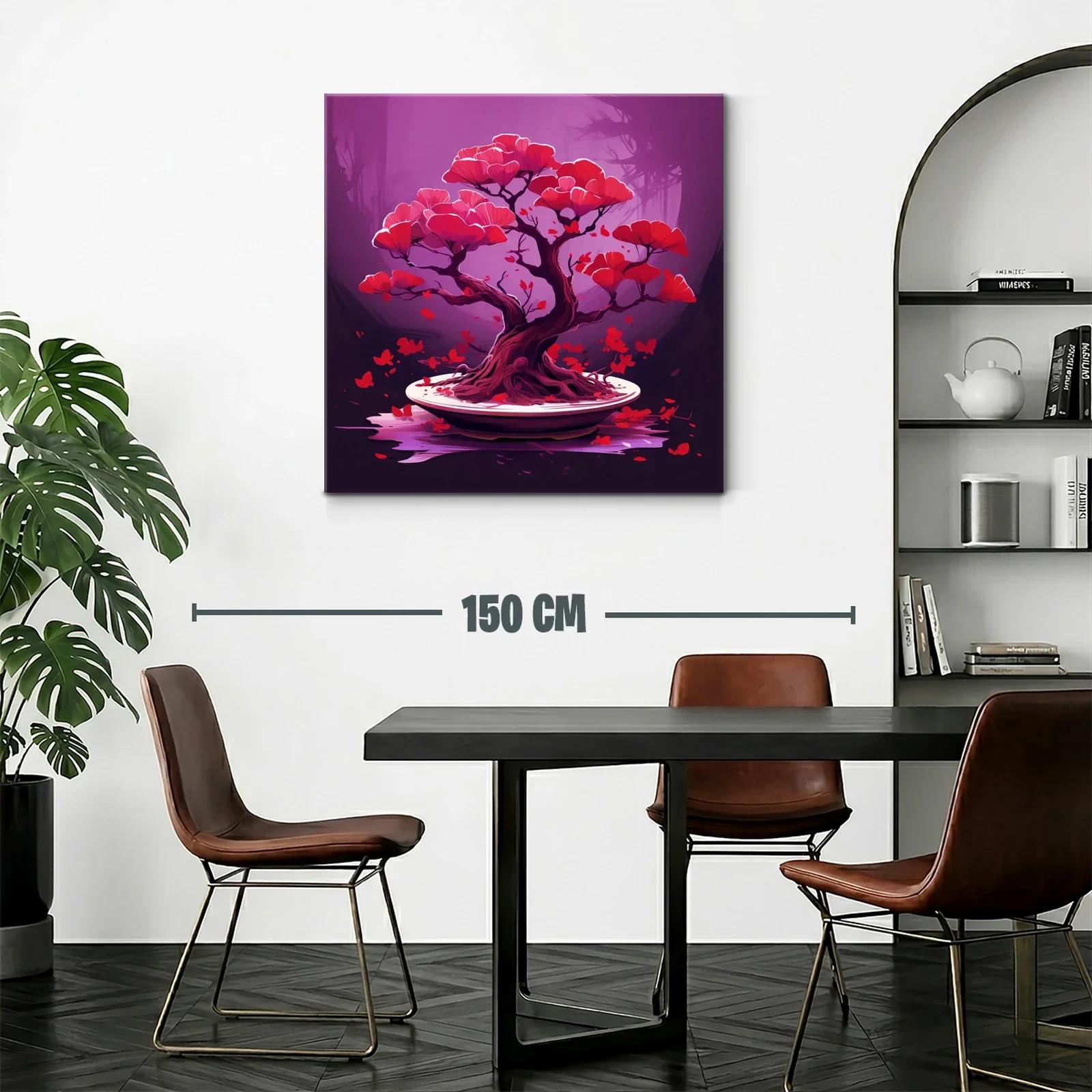 Árbol bonsái con flores rojas sobre fondo lila vibrante — miniatura 2