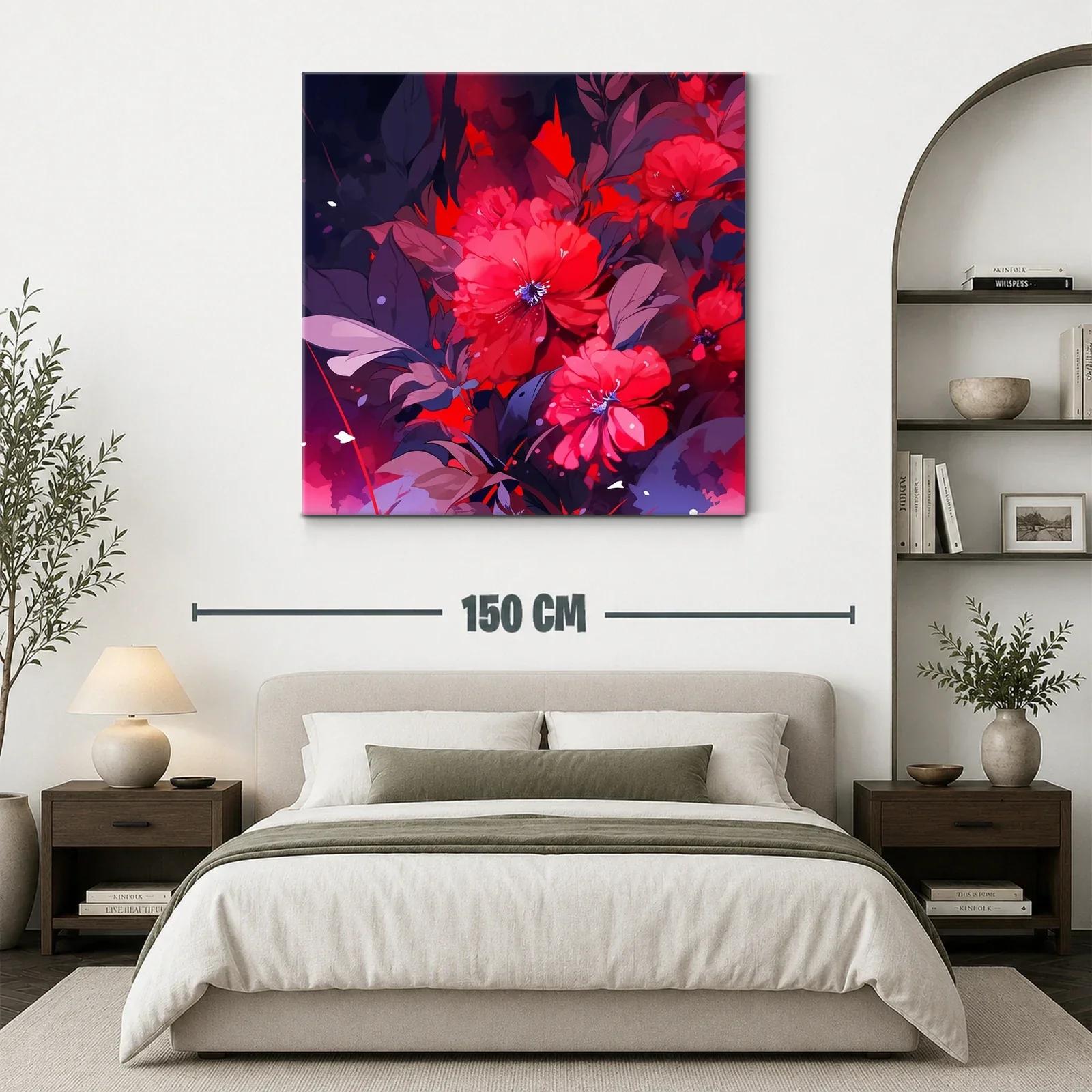 Cuadro floral con vibrantes tonos rojos y follaje oscuro — miniatura 3