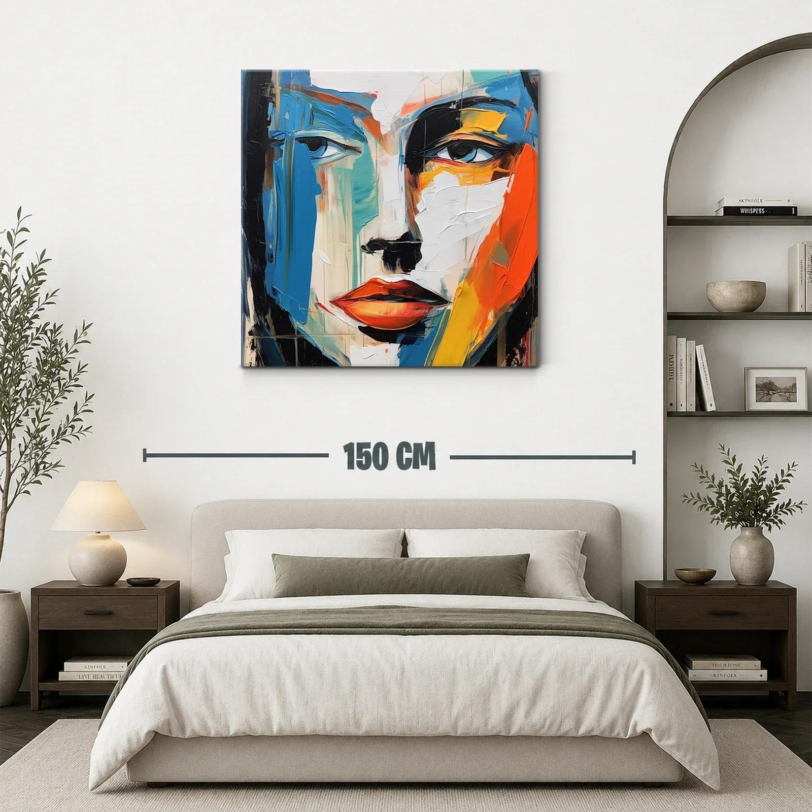 Cuadro abstracto con rostro expresivo en tonos vibrantes — miniatura 3