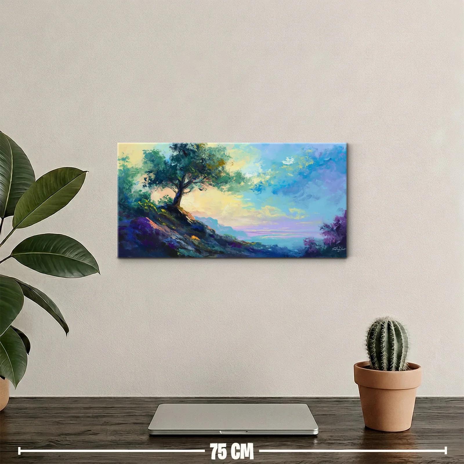 Cuadro árbol solitario en ladera con cielo luminoso — miniatura 2