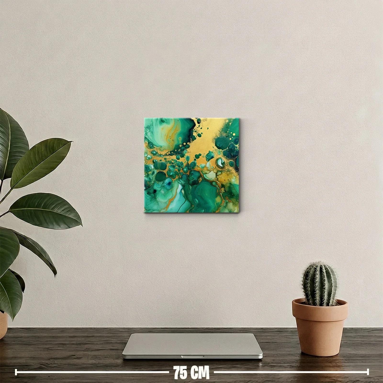 Cuadro abstracto en tonos verdes con toques dorados para decorar — miniatura 2