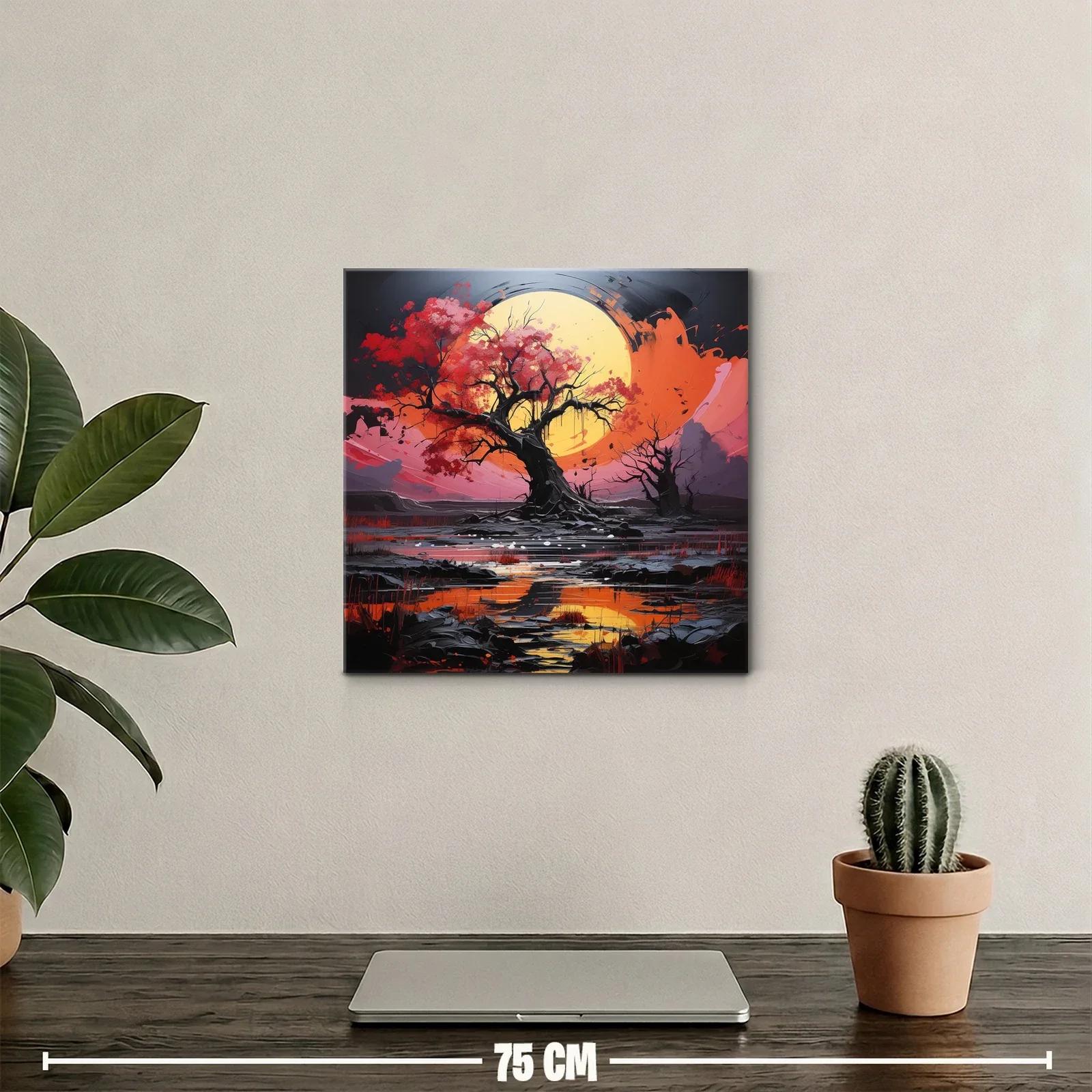 Árbol esplendoroso con luna llena y reflejos vibrantes — miniatura 2